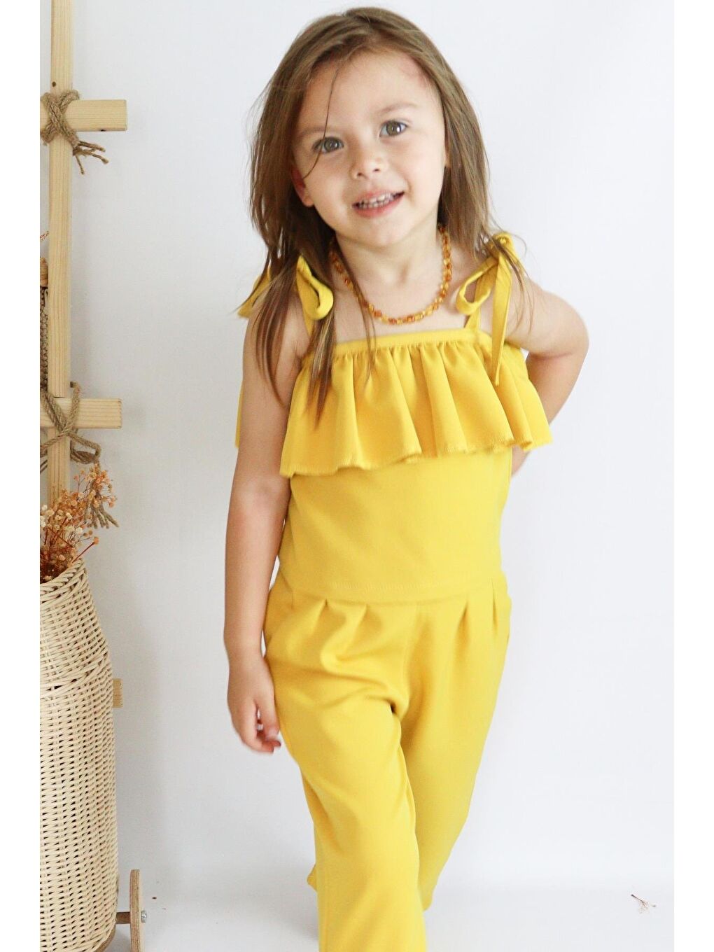 Kız Bebek Ruffle Sarı Fırfırlı Bluz Pantolon Alt Üst Takım-5
