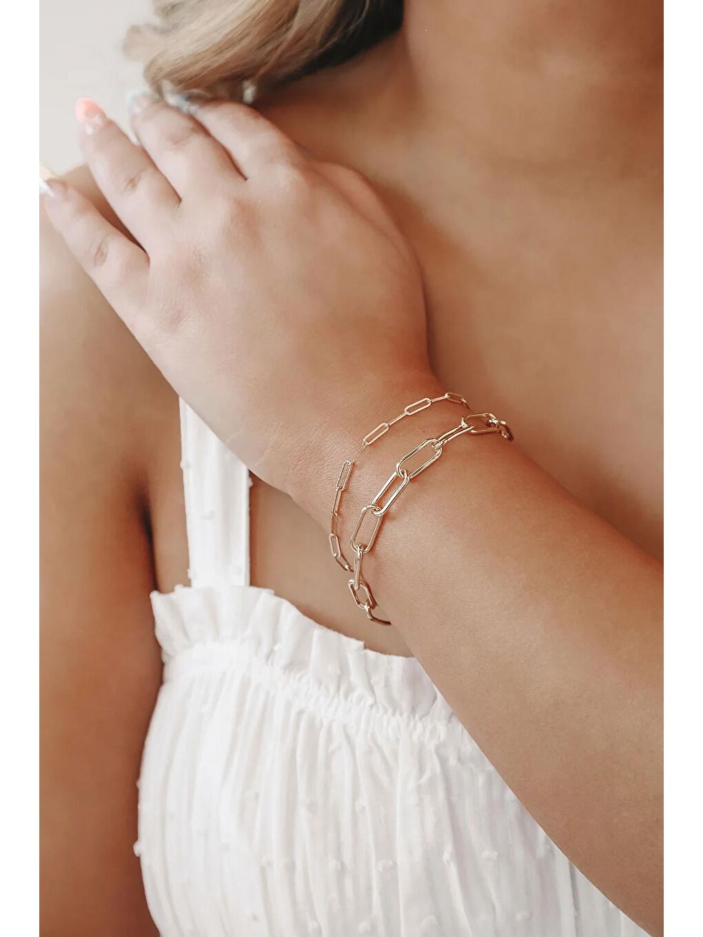 Sarı 2'li Geçmeli Zincir Bileklik-1