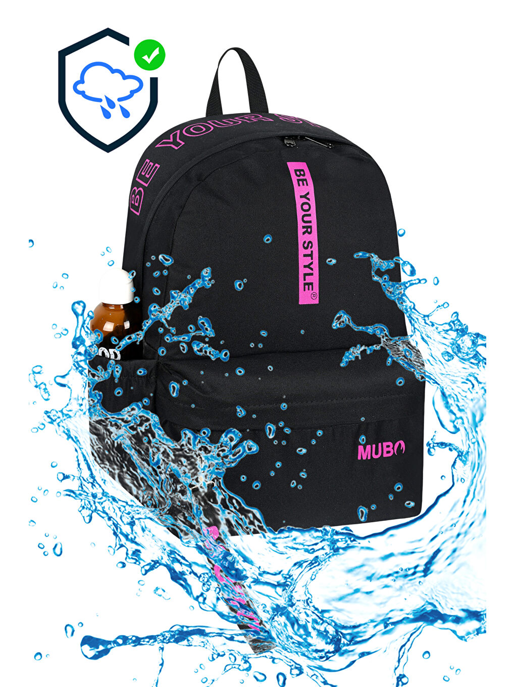 Unisex Siyah Fuşya Geniş Hacimli Günlük ve Okul Kullanımına Uygun Sırt Çantası-1