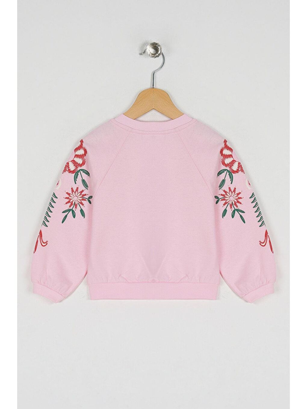 Pembe Bisiklet Yaka Çiçek Baskılı Kız Çocuk Sweatshirt-1