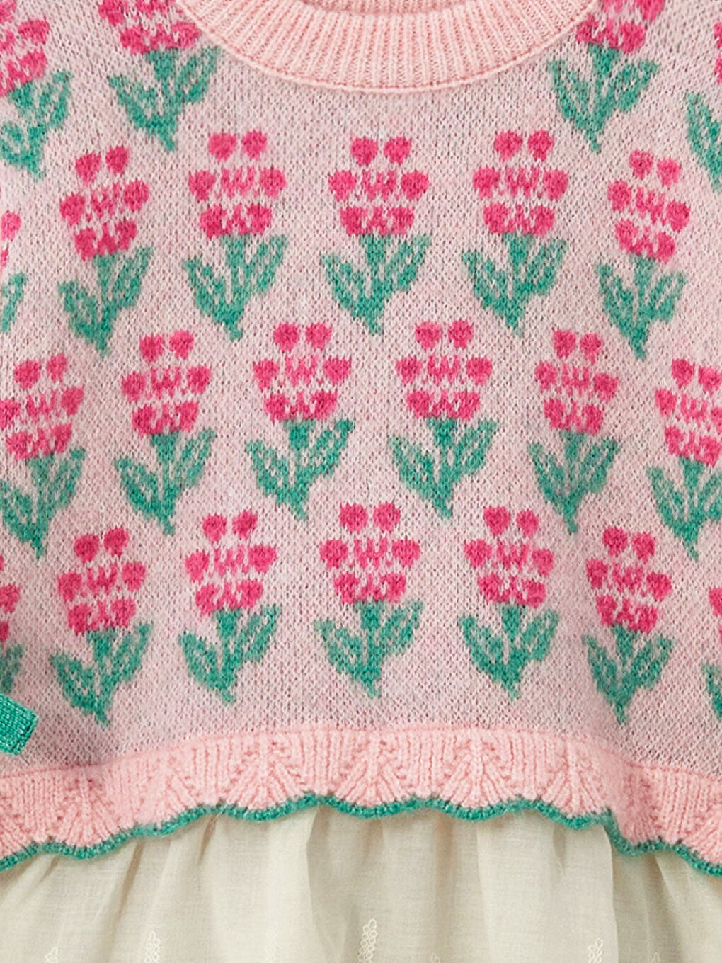 Floral Dress - Dokuma ve Örgü Detaylı  Astarlı Triko Elbise - Pembe Renk-1