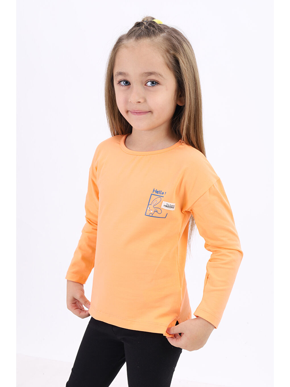 Turuncu Kız Çocuk Baskılı Tişört-1