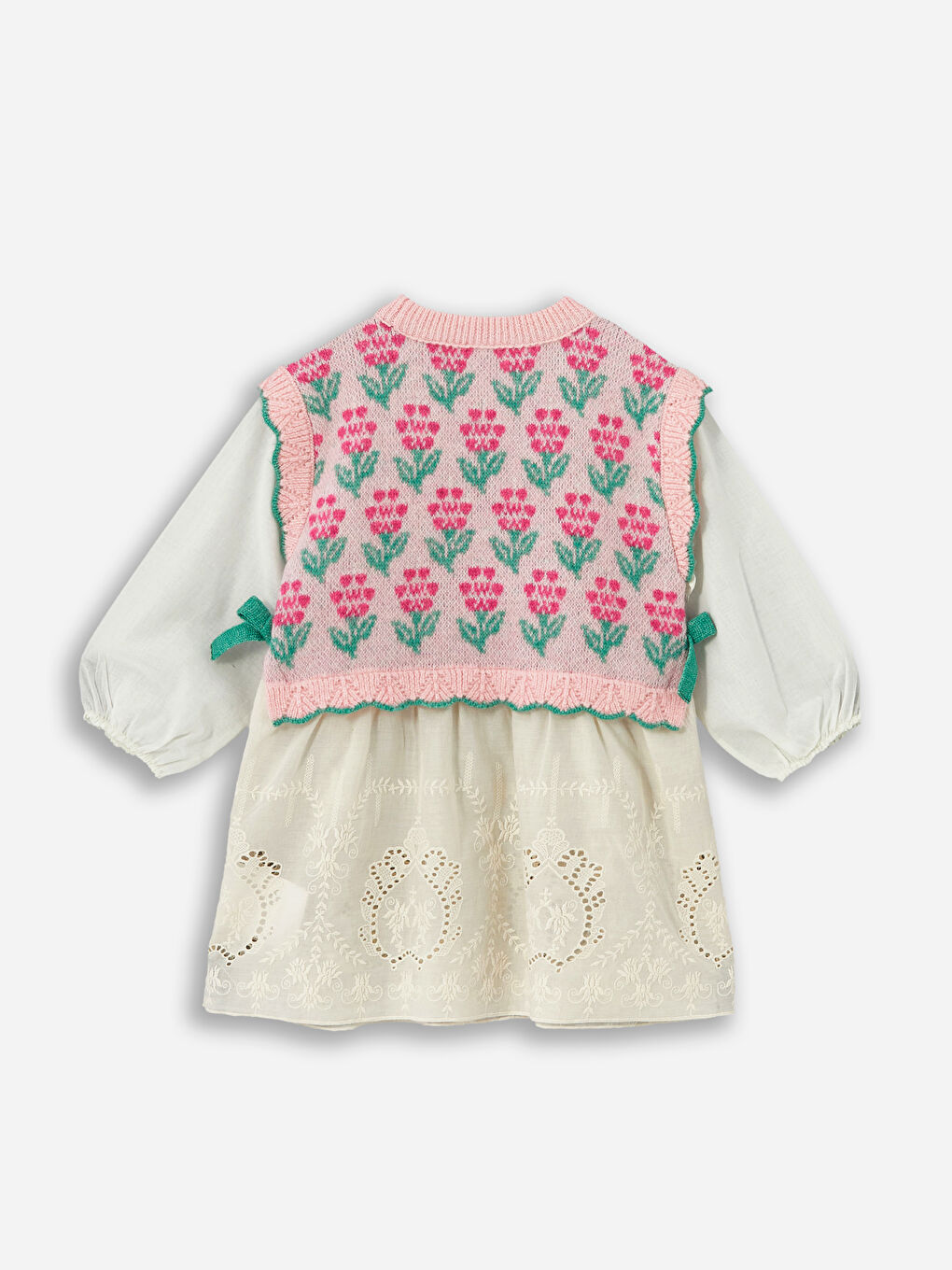 Floral Dress - Dokuma ve Örgü Detaylı  Astarlı Triko Elbise - Pembe Renk-2