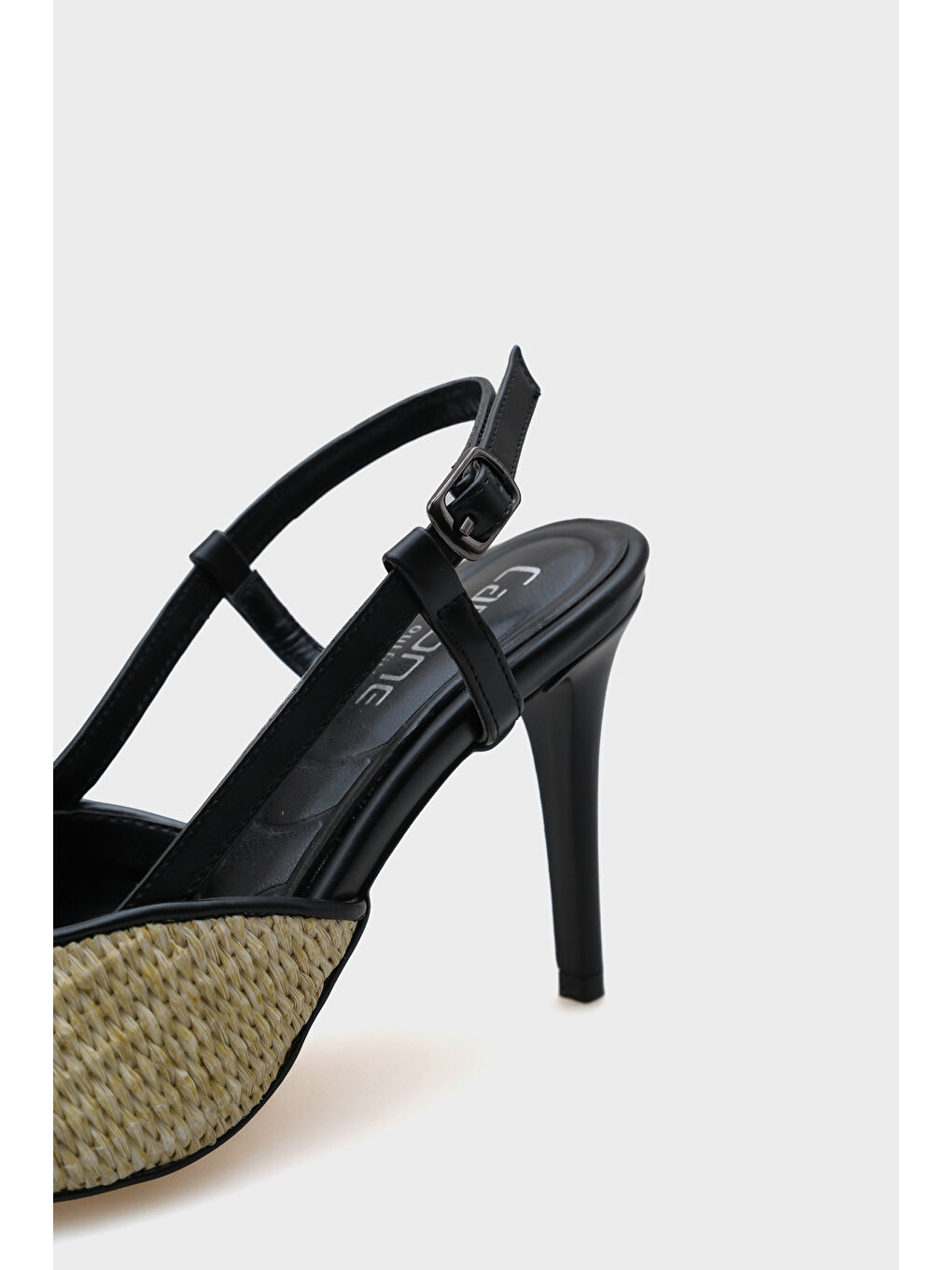Siyah Hetty Tahta Tokalı Hasır Stiletto-3