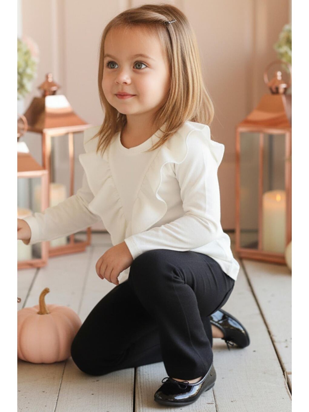 Beyaz Kız Çocuk Snowy Bisiklet Yaka Body Toka Takım-1