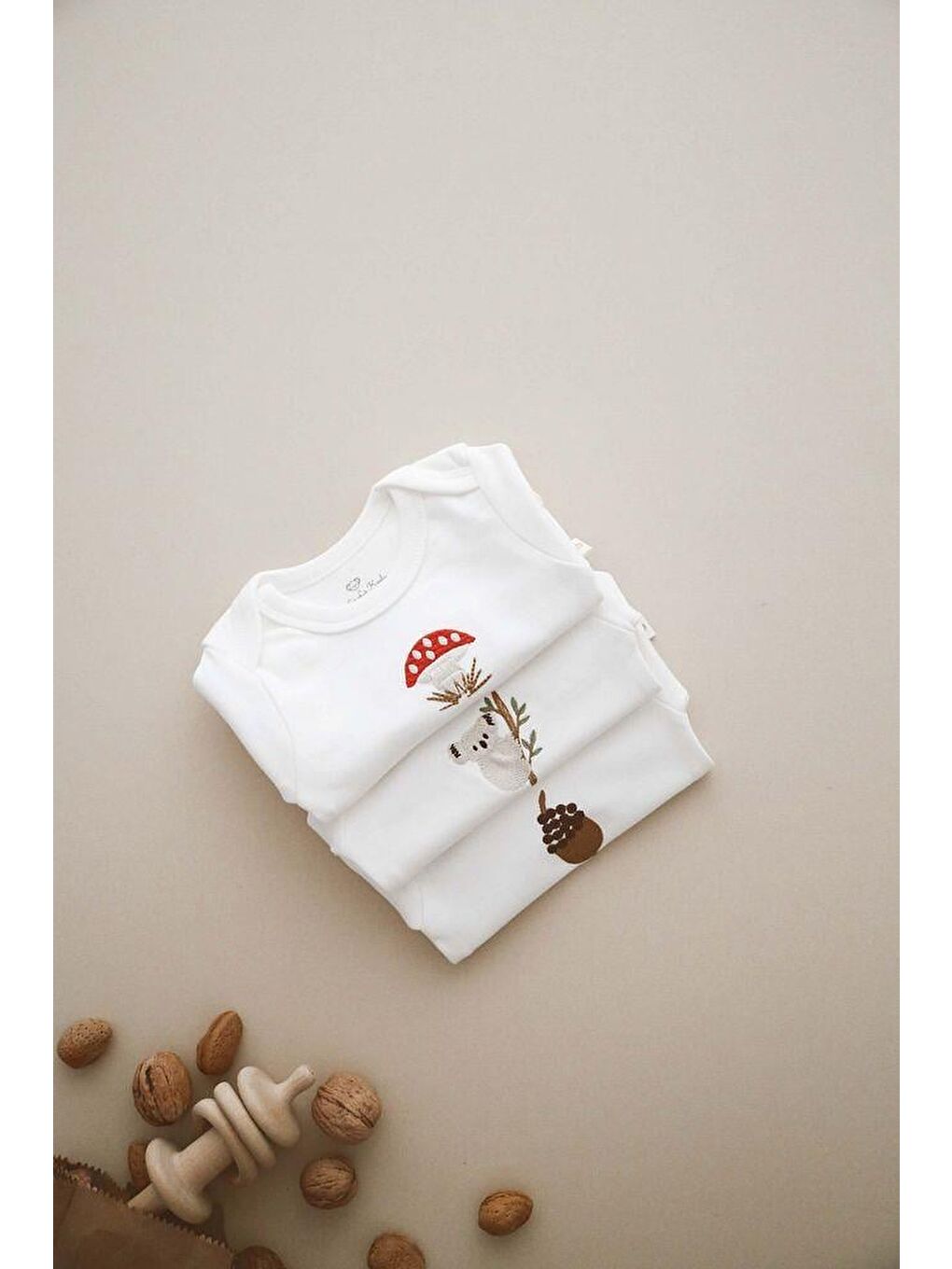 Beyaz 3Lü Nakışlı Çıt Çıtlı Uzun Kollu Body-Zıbın Model 1-4