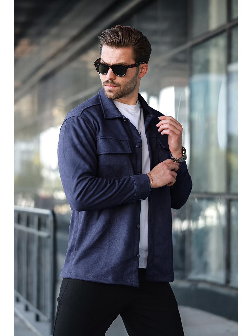 Lacivert Cep Detaylı Gömlek Yaka Ceket 6748-1