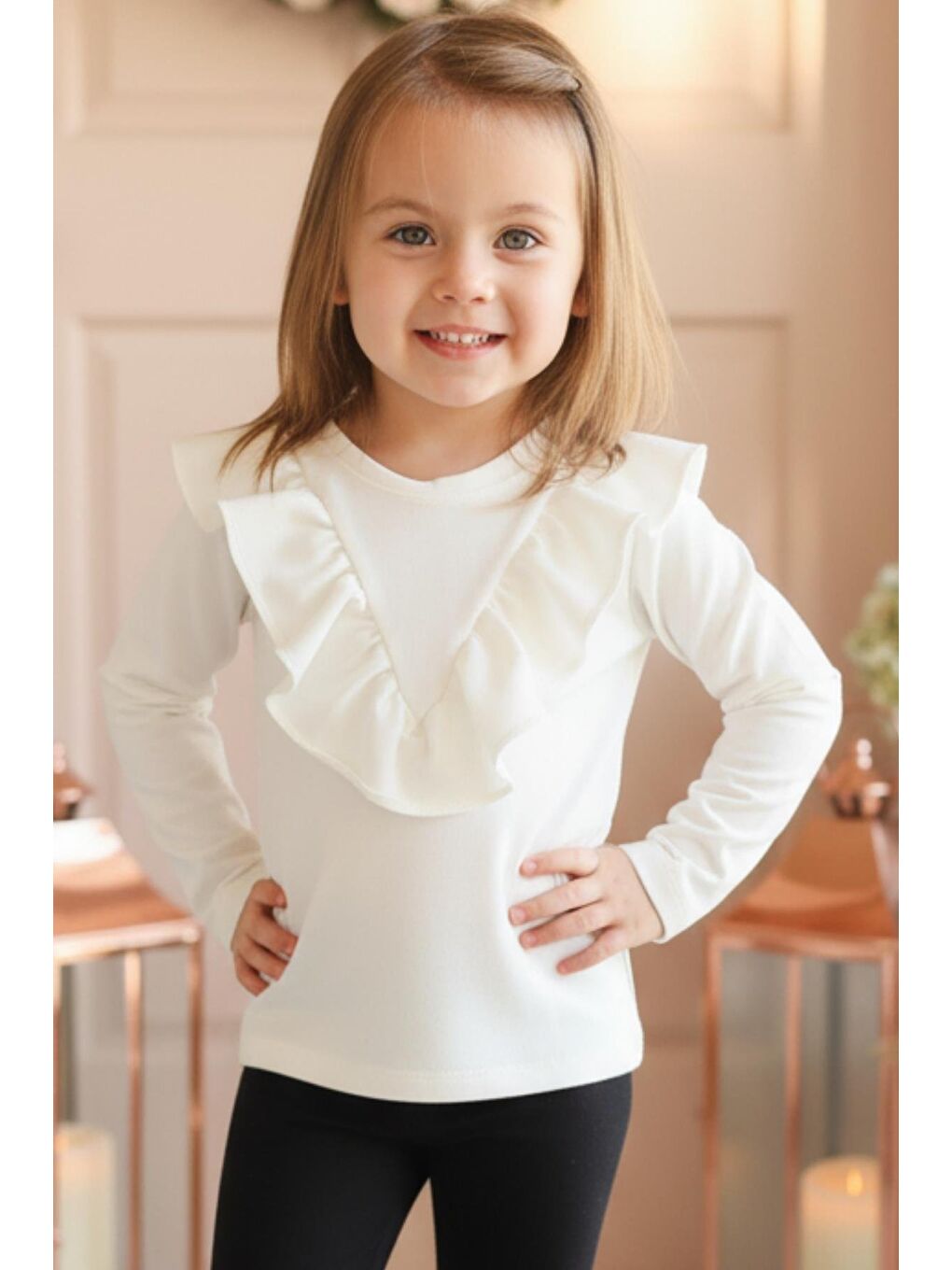 Beyaz Kız Çocuk Snowy Bisiklet Yaka Body Toka Takım-2