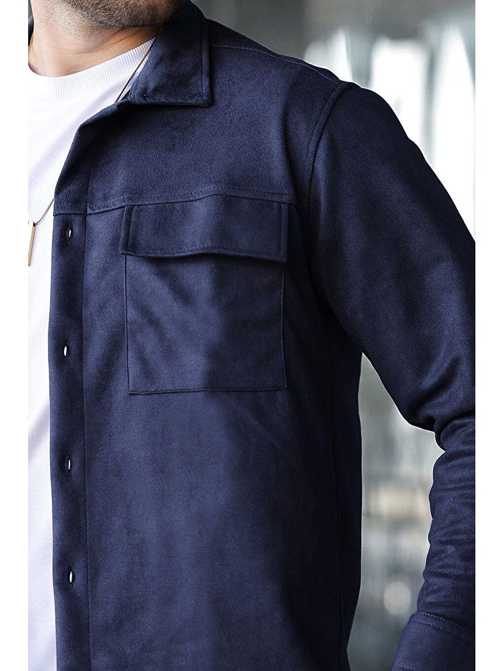 Lacivert Cep Detaylı Gömlek Yaka Ceket 6748-2