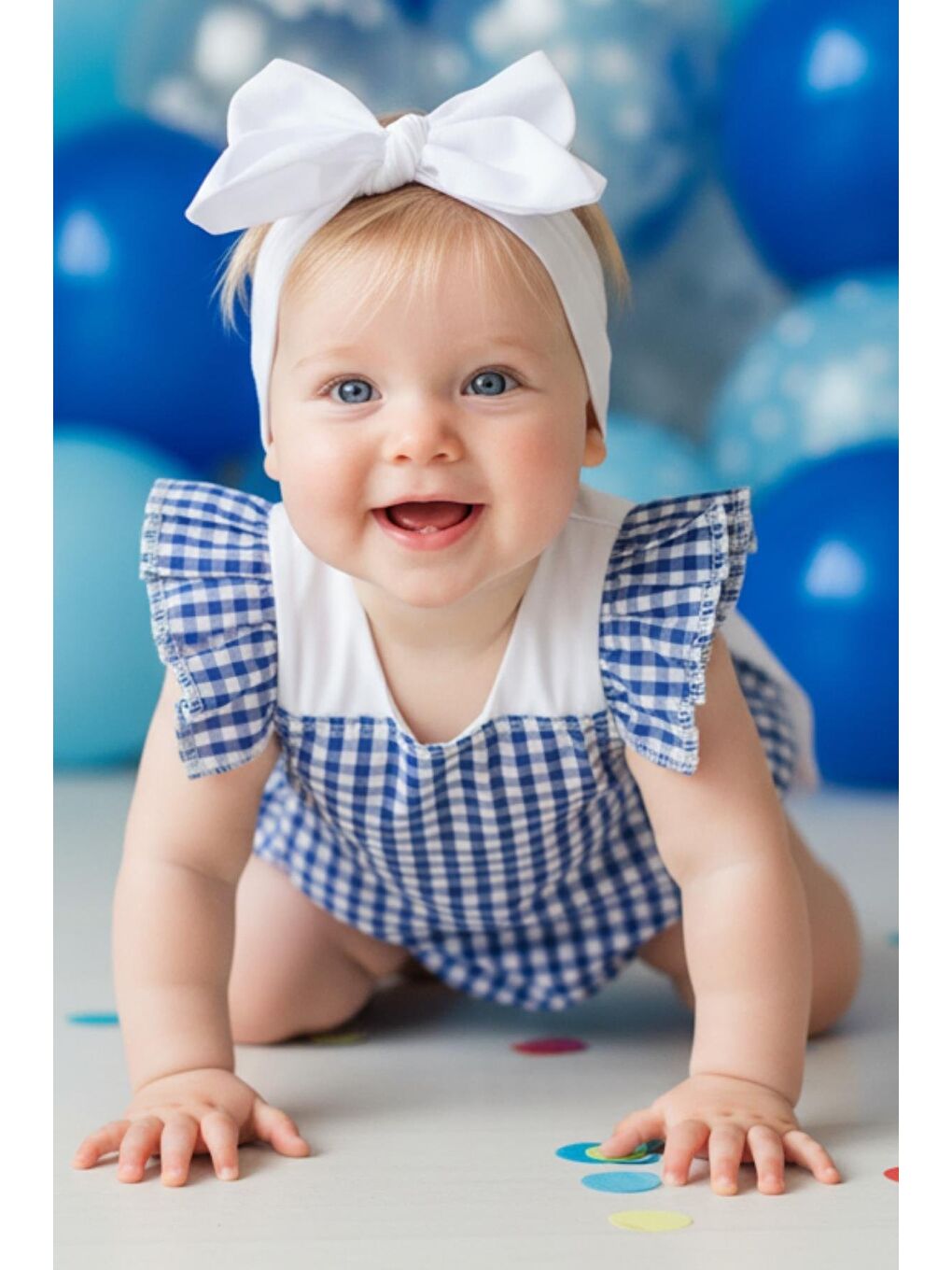 Mavi Kız Bebek Rare Pamuklu Pötikare Salopet Bandana Takım-1