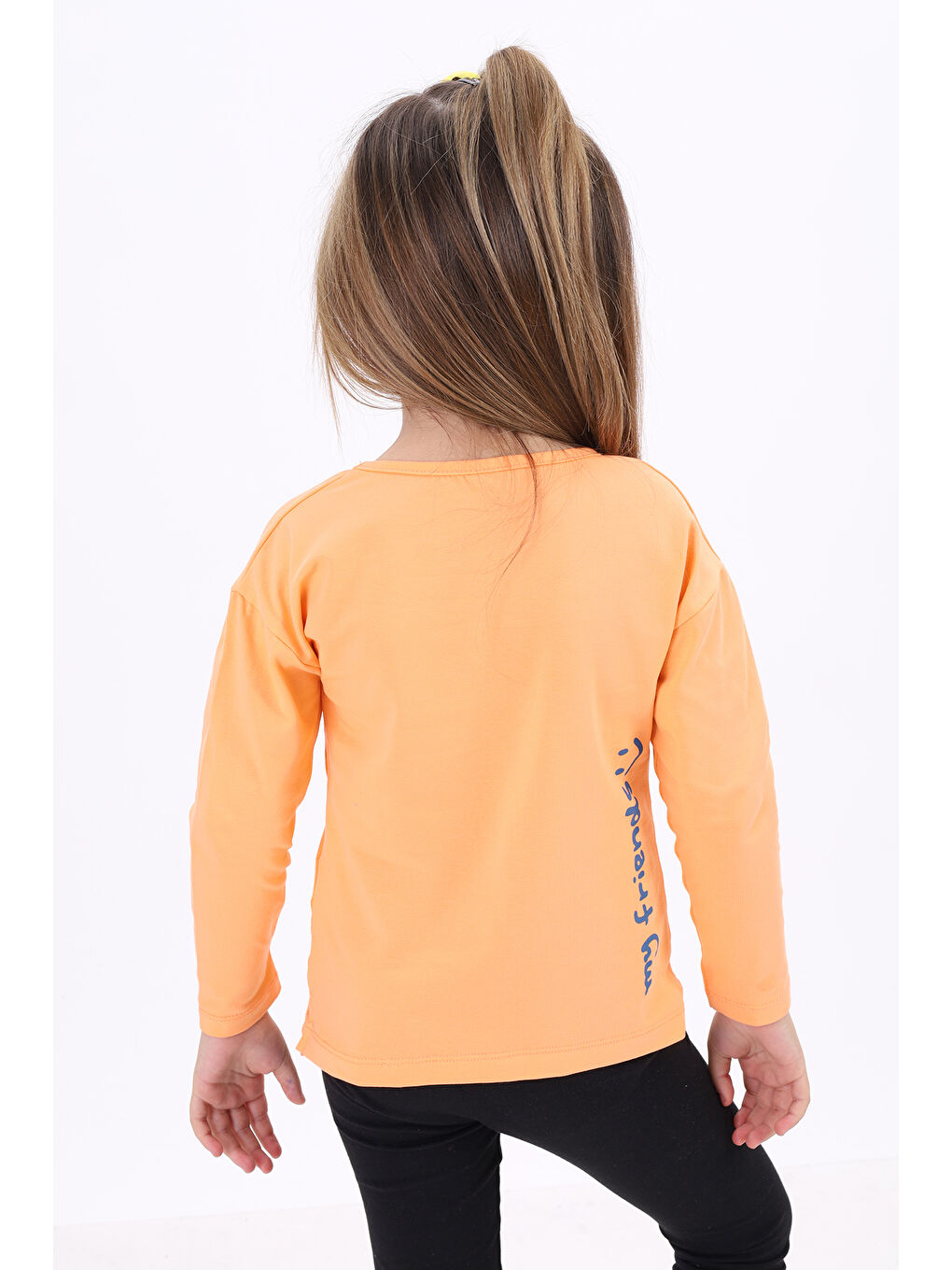 Turuncu Kız Çocuk Baskılı Tişört-3