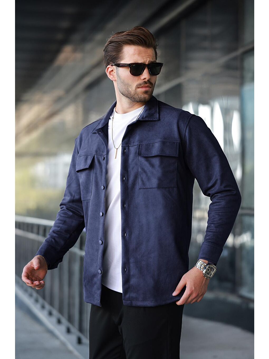 Lacivert Cep Detaylı Gömlek Yaka Ceket 6748-3