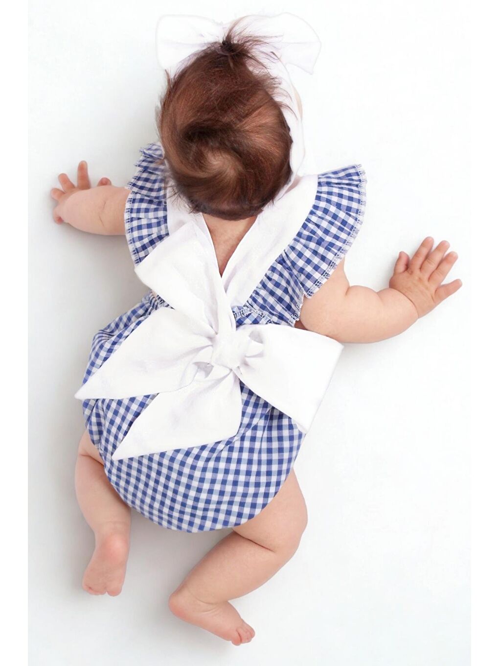 Mavi Kız Bebek Rare Pamuklu Pötikare Salopet Bandana Takım-2