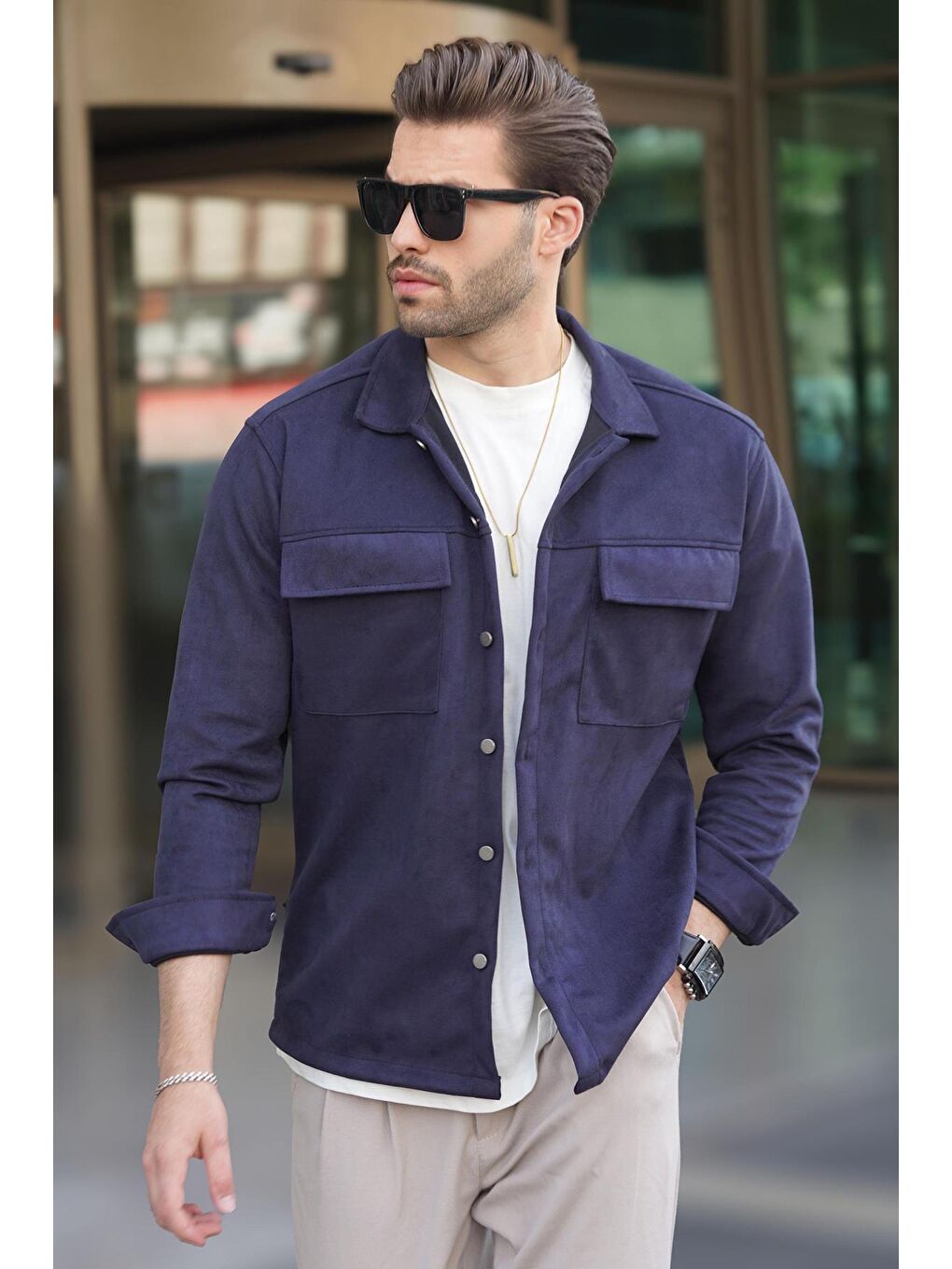 Lacivert Cep Detaylı Gömlek Yaka Ceket 6748-4