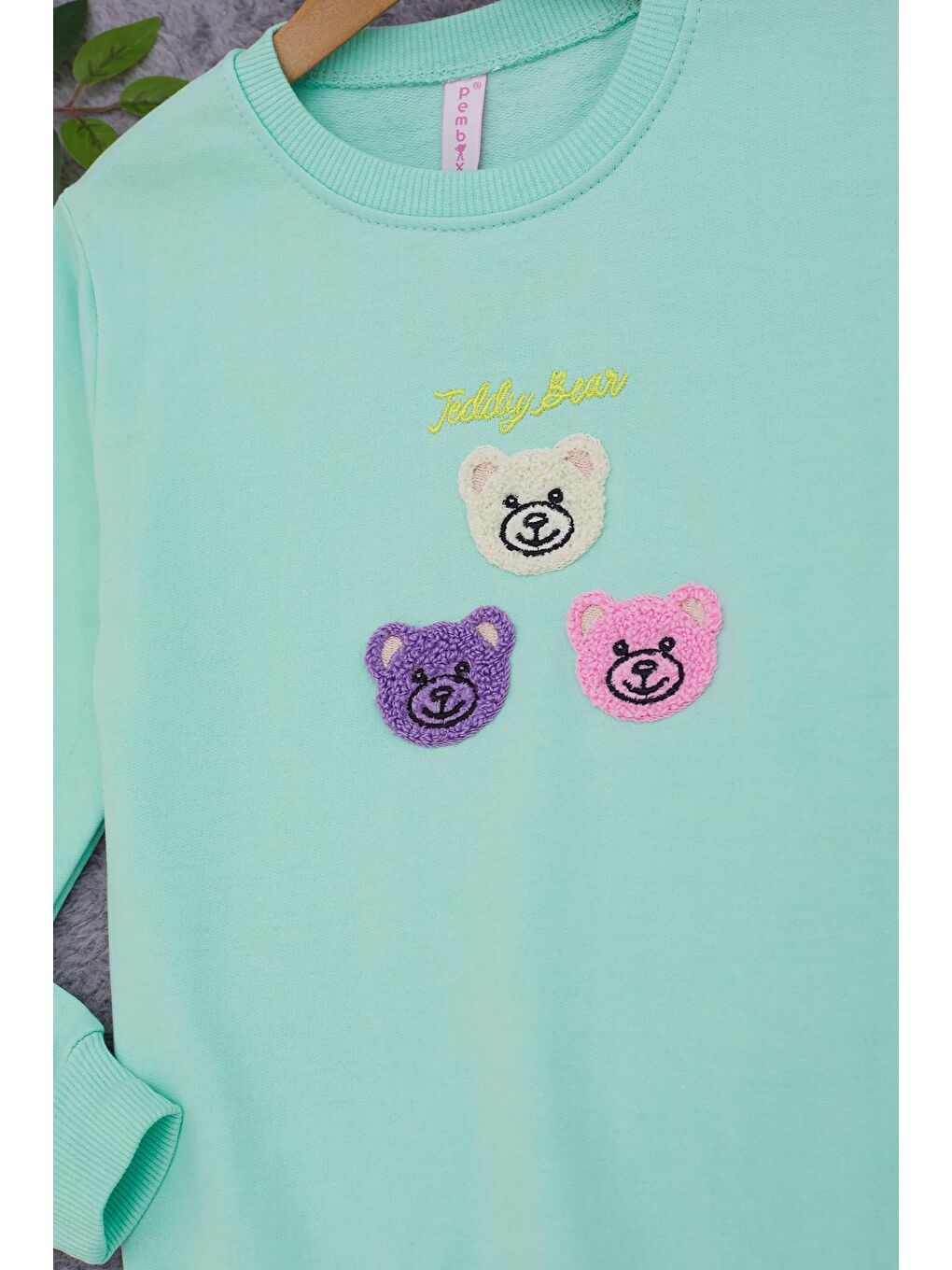Yeşil Ayıcık Nakışlı Kız Çocuk Kız Çocuk Sweatshirt 17198-1