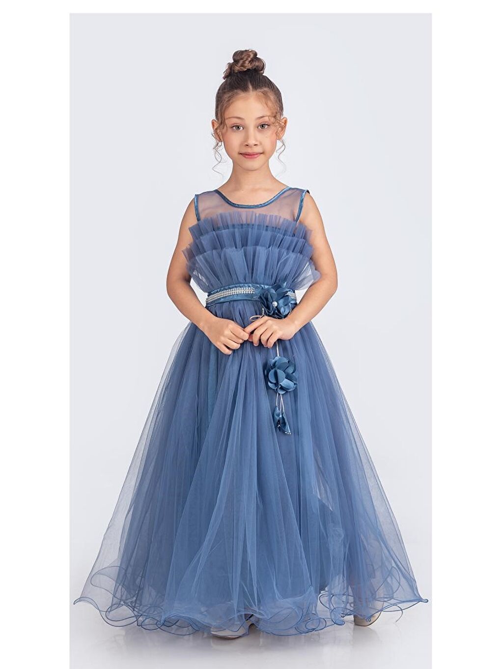 İndigo Kız Çocuk Robası Katlı Özel Abiye Elbise MNK0475-2