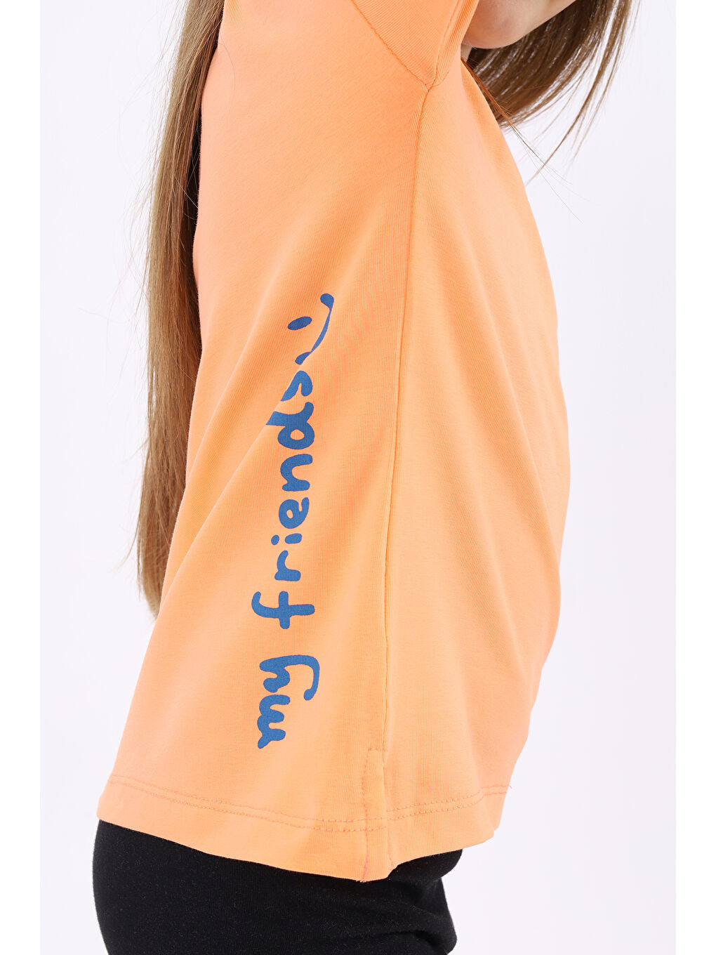 Turuncu Kız Çocuk Baskılı Tişört-4