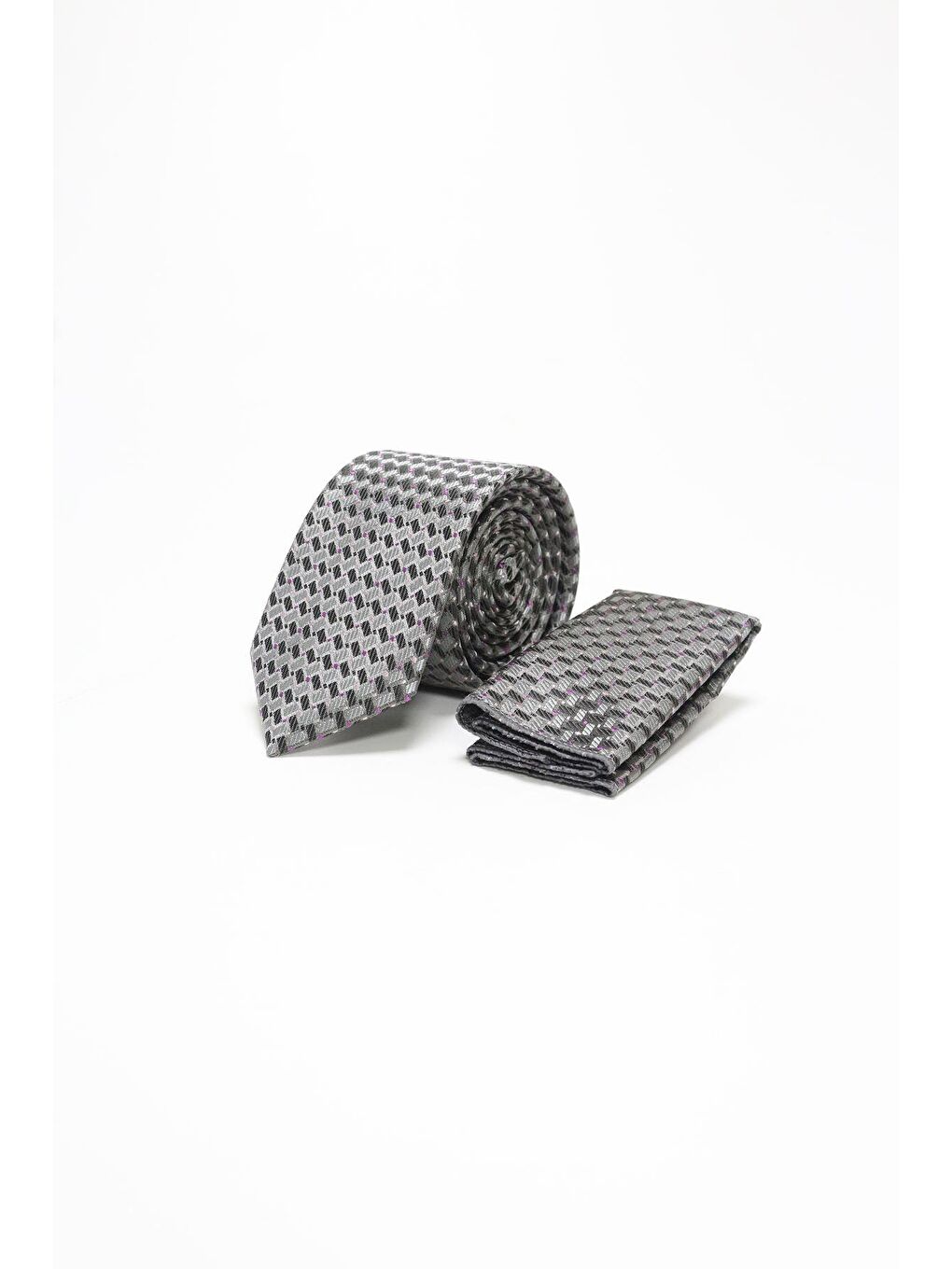 Gri Füme Desenli Kravat 1090230107
