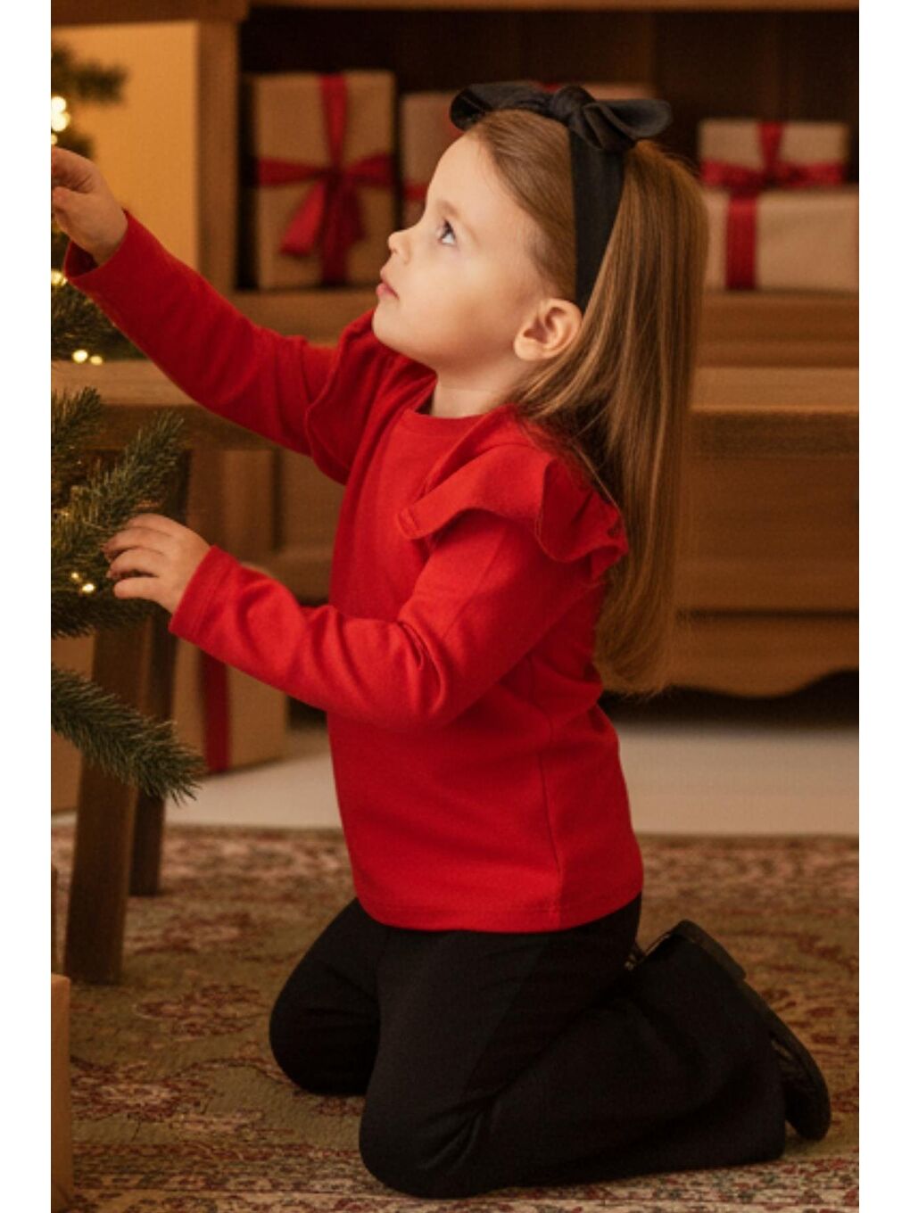 Kız Bebek Coco Kırmızı Fırfırlı Uzun Kollu İspanyol Alt Üst Eşofman Takım-2