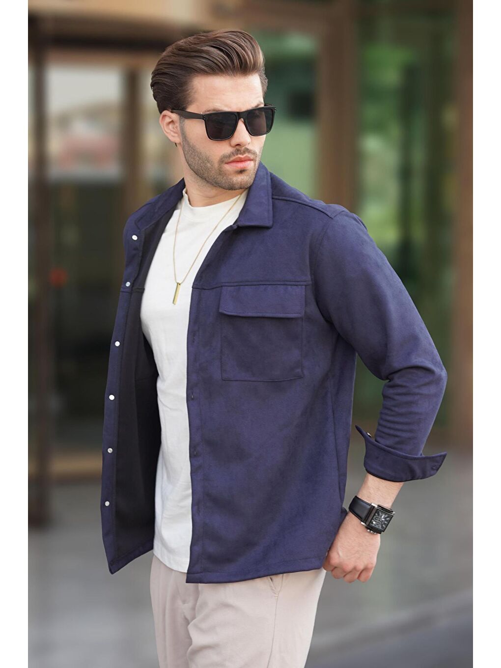 Lacivert Cep Detaylı Gömlek Yaka Ceket 6748-5