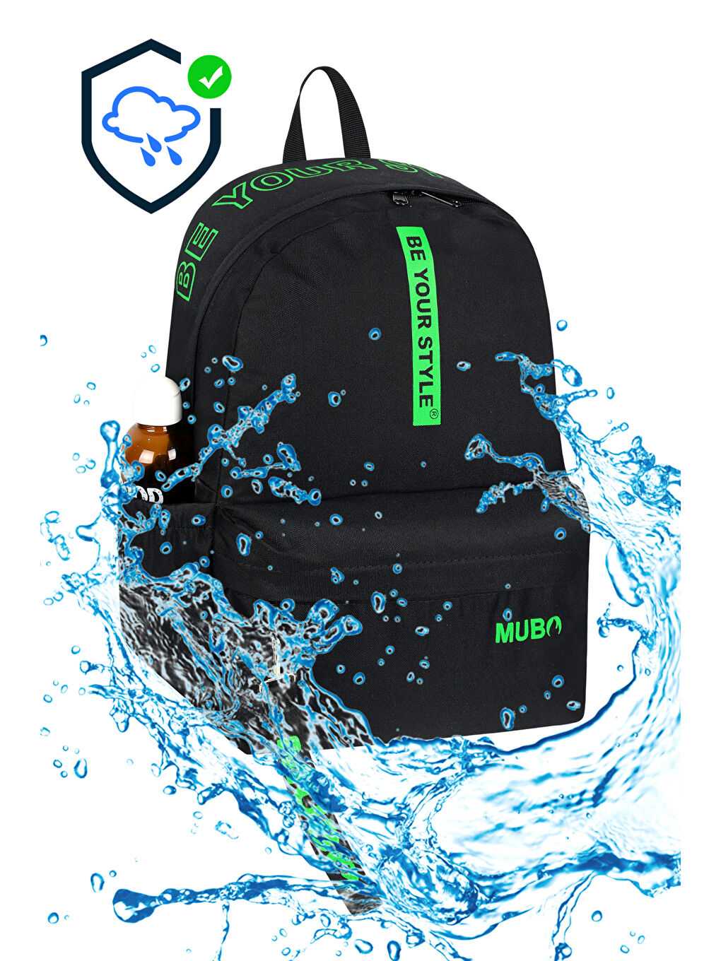 Unisex Siyah Yeşil Geniş Hacimli Günlük ve Okul Kullanımına Uygun Sırt Çantası-1