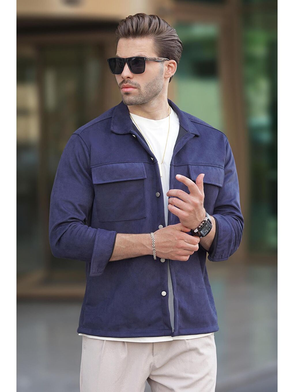 Lacivert Cep Detaylı Gömlek Yaka Ceket 6748-6