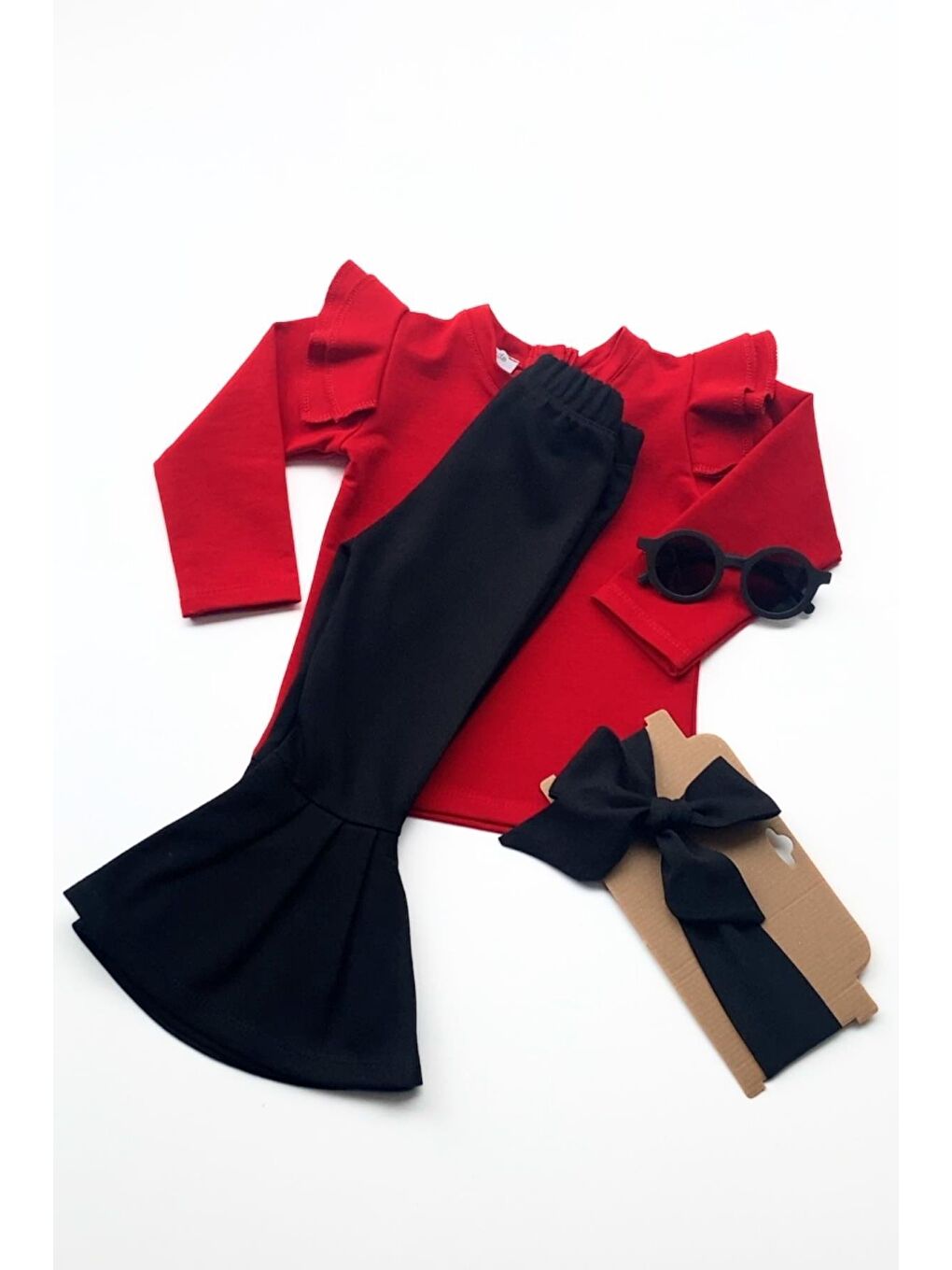 Kız Bebek Coco Kırmızı Fırfırlı Uzun Kollu İspanyol Alt Üst Eşofman Takım-4