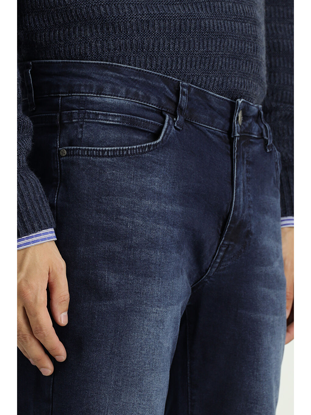 Lacivert Regular Fit Elastanlı Denim Pantolon-3