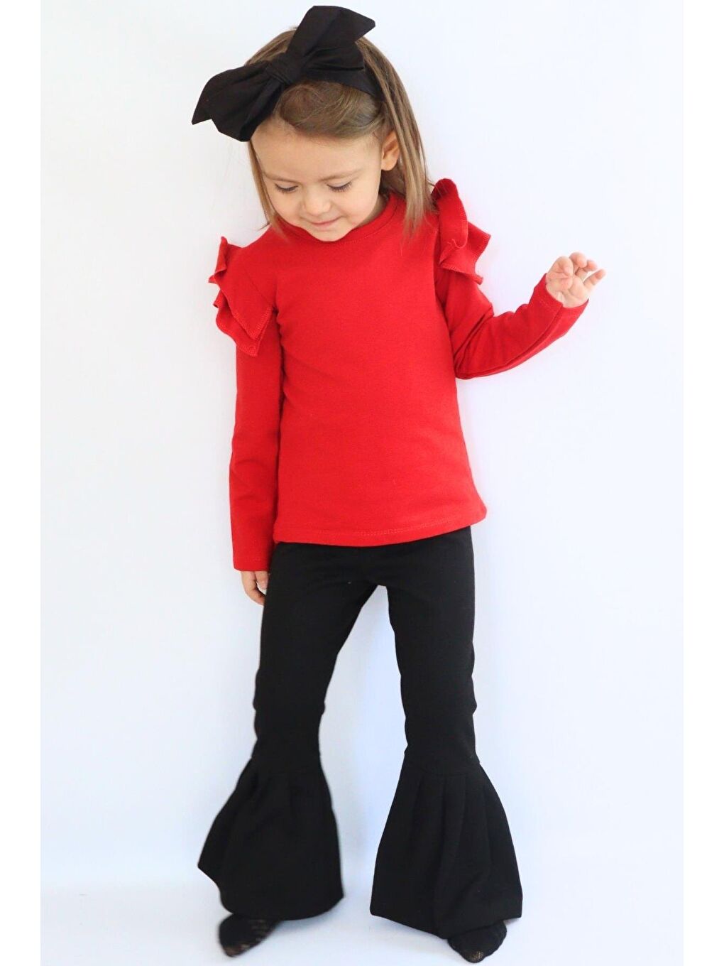 Kız Bebek Coco Kırmızı Fırfırlı Uzun Kollu İspanyol Alt Üst Eşofman Takım-5