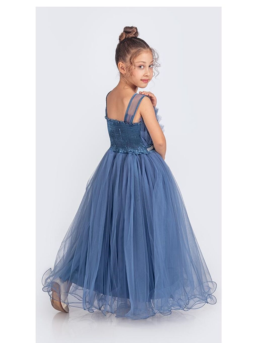 İndigo Kız Çocuk Robası Katlı Özel Abiye Elbise MNK0475-9