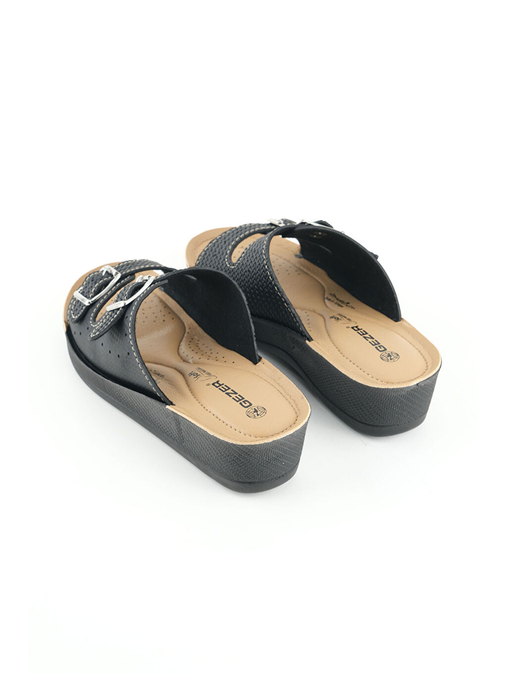 Siyah Kadın Yazlık Suni Deri Yüksek Topuk İki Toka Ayarlanabilir Rahat Taban Günlük Terlik-3