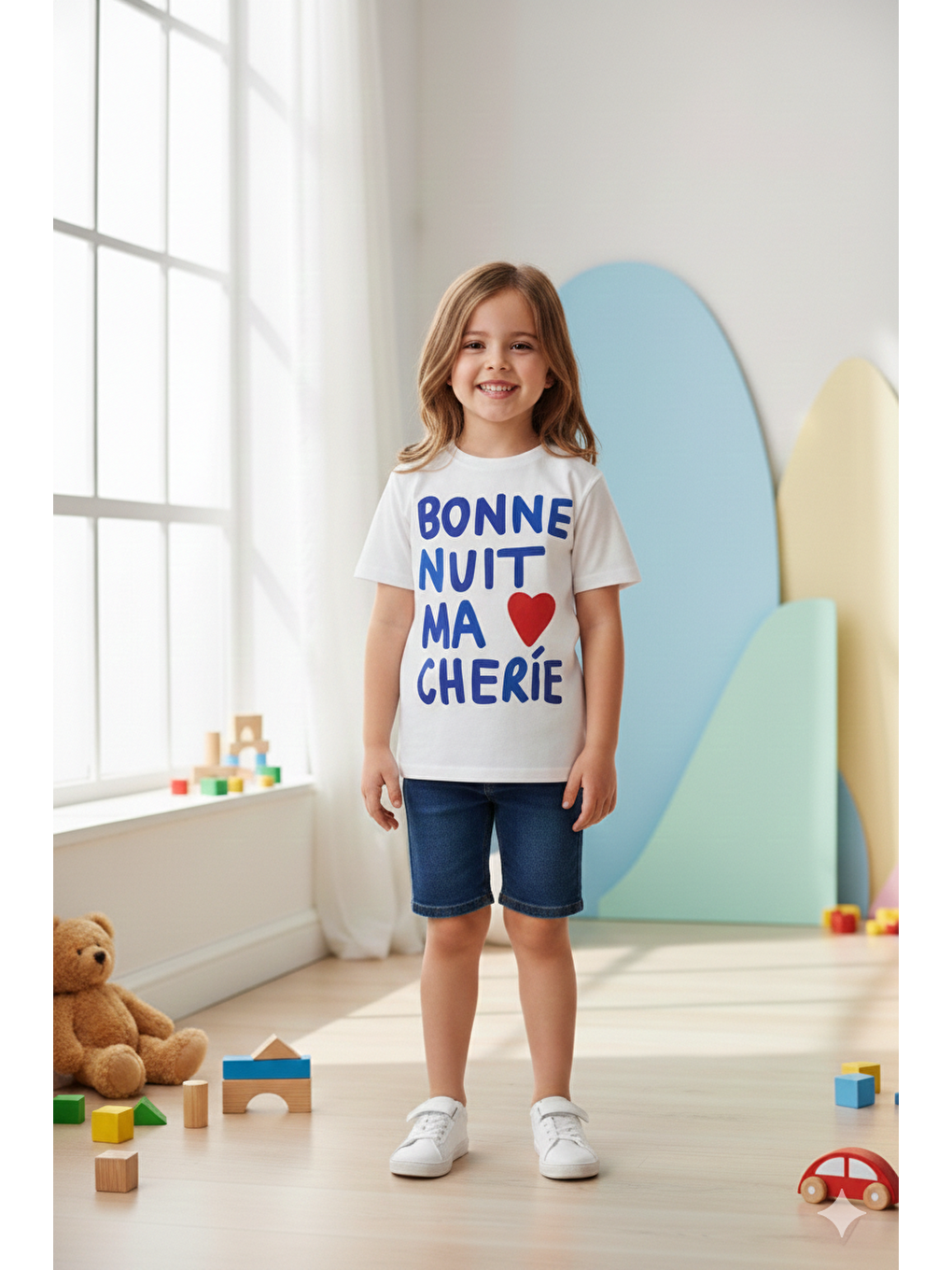 Ekru Kız Çocuk Beyaz Baskılı Pamuklu Bisiklet Yaka T-Shirt