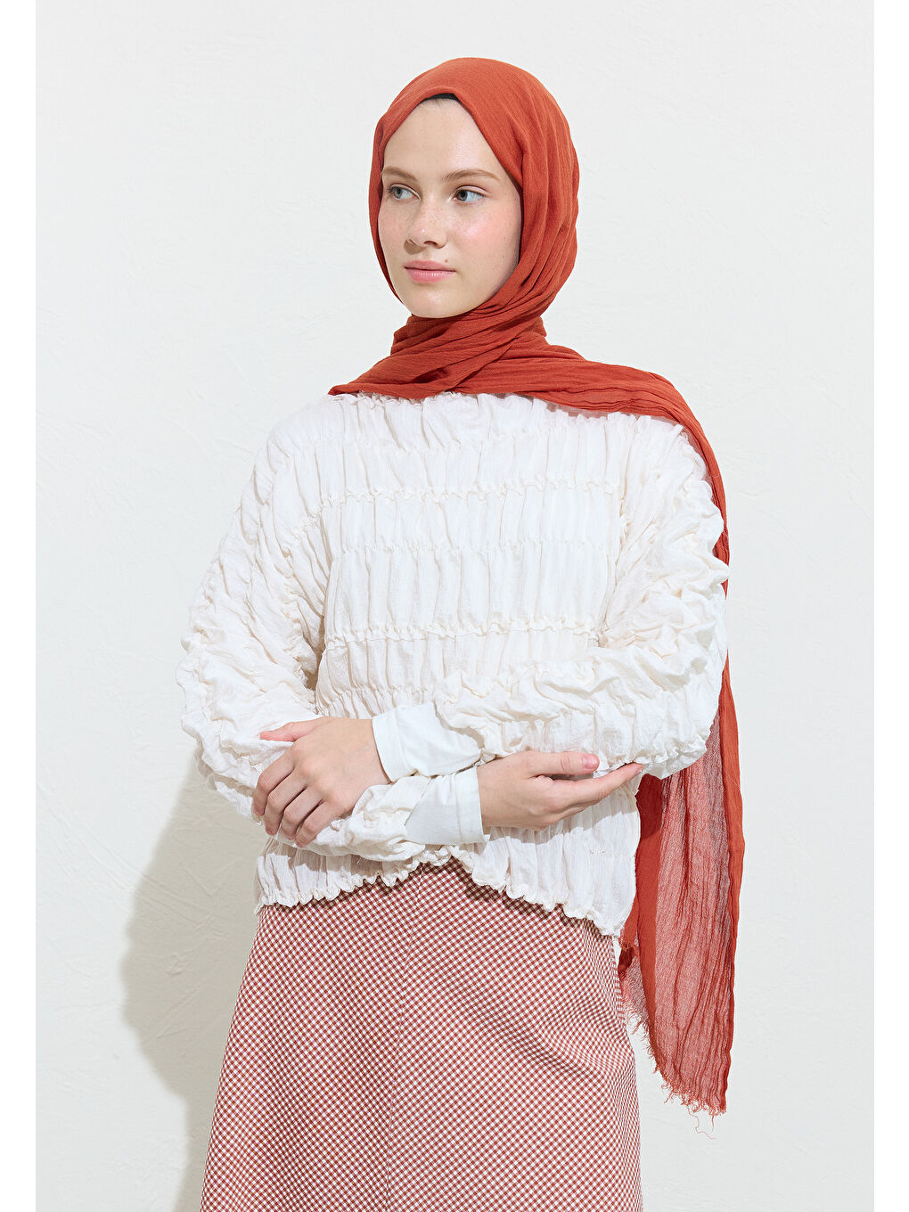 Mercan PAMUKLU KETEN ŞAL CARROT CAKE-2