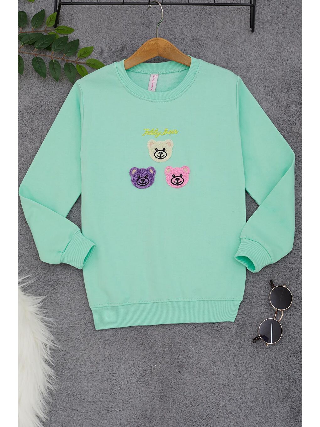 Yeşil Ayıcık Nakışlı Kız Çocuk Kız Çocuk Sweatshirt 17198-2