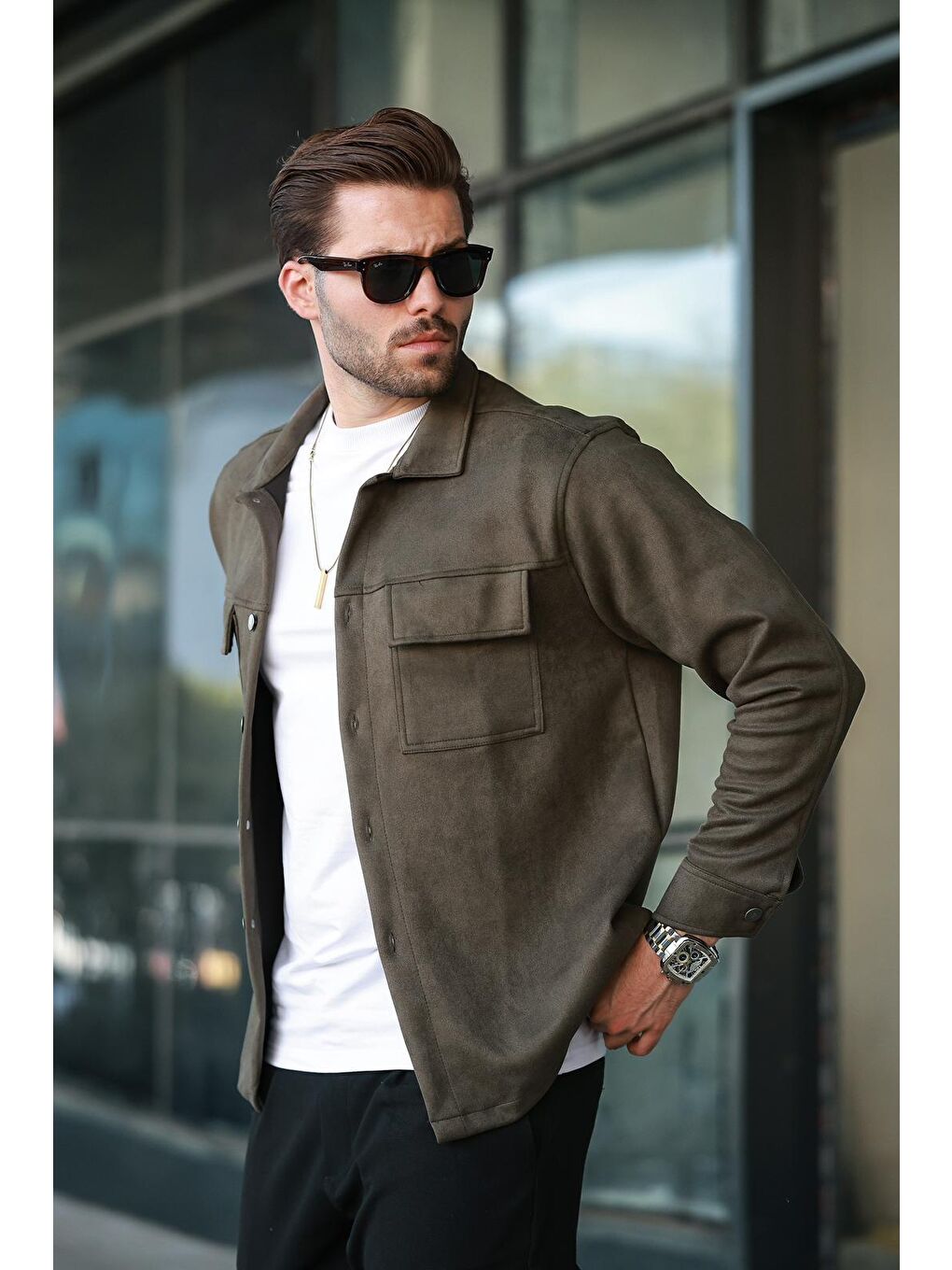 Haki Cep Detaylı Gömlek Yaka Ceket 6748-1