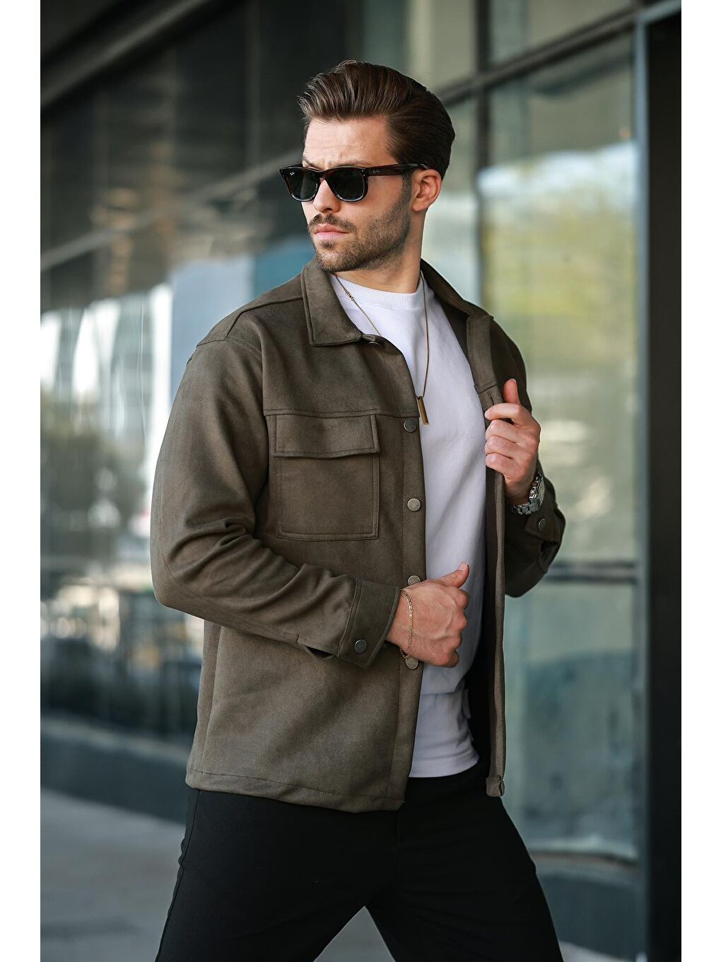 Haki Cep Detaylı Gömlek Yaka Ceket 6748-2