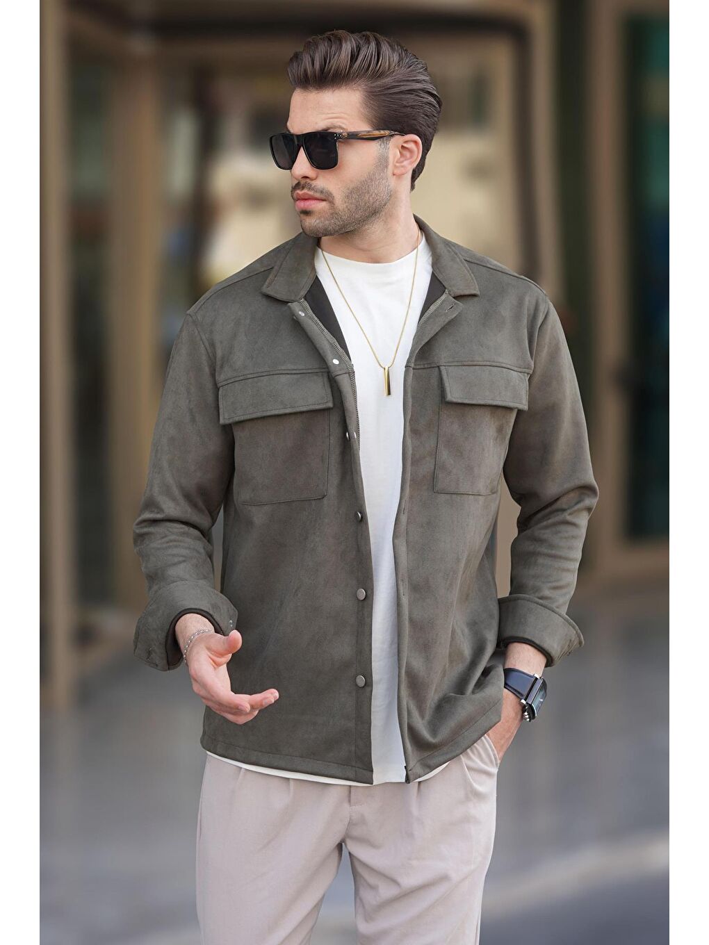 Haki Cep Detaylı Gömlek Yaka Ceket 6748-4