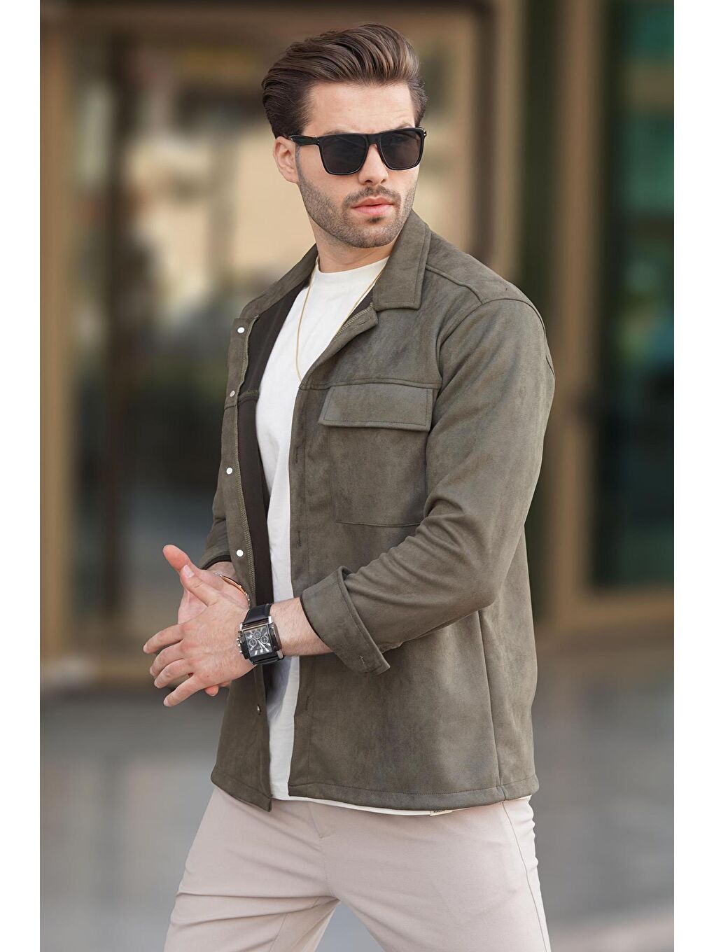 Haki Cep Detaylı Gömlek Yaka Ceket 6748-5