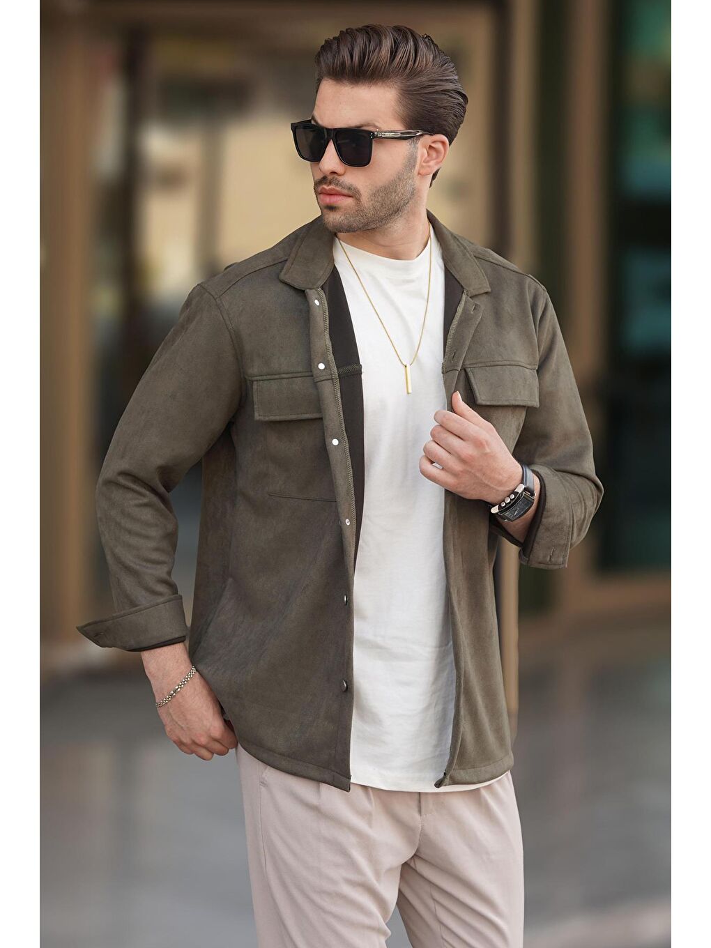Haki Cep Detaylı Gömlek Yaka Ceket 6748-6