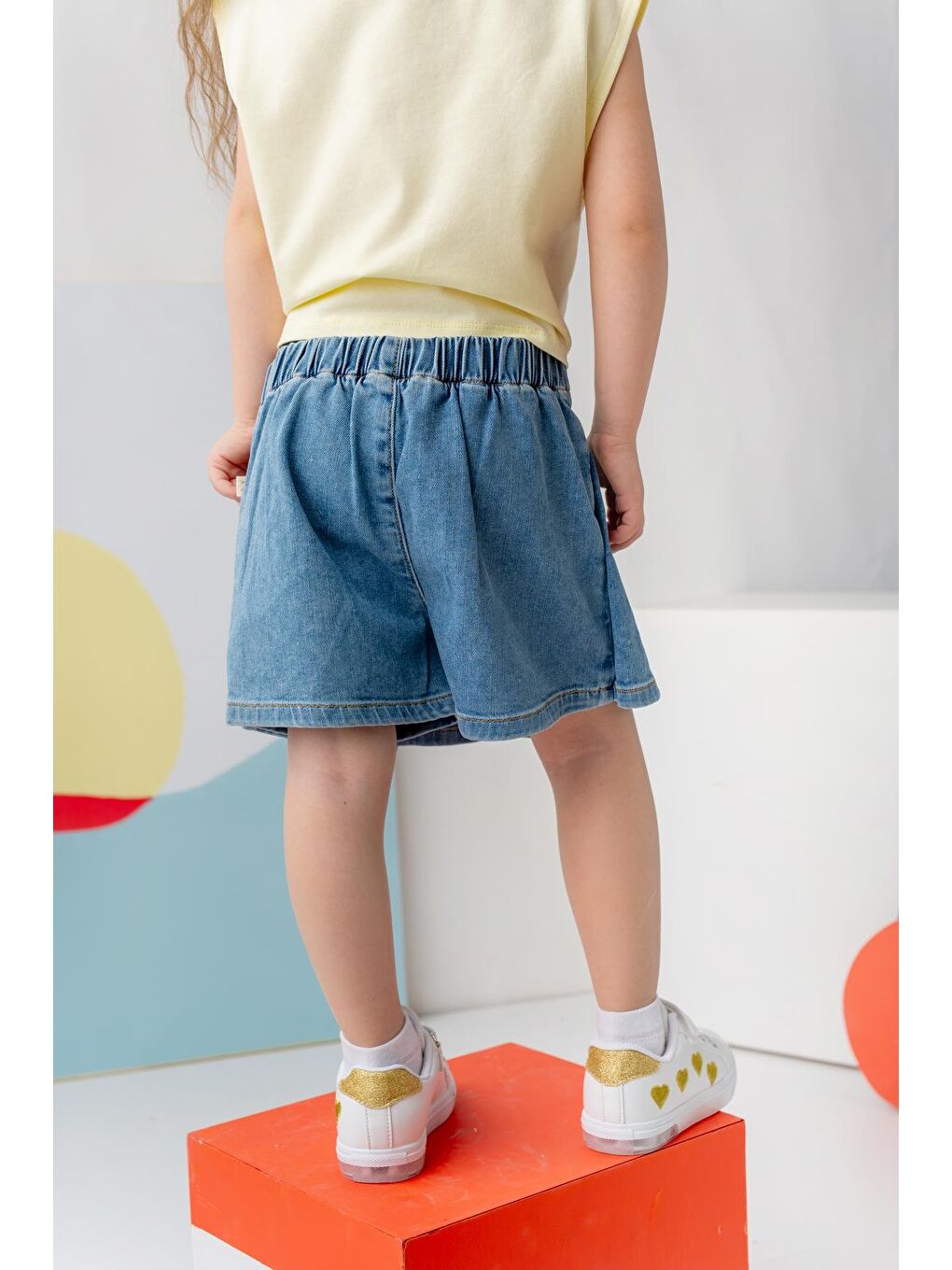 Kız Çocuk Denım Pileli Şort Etek - İndigo-1