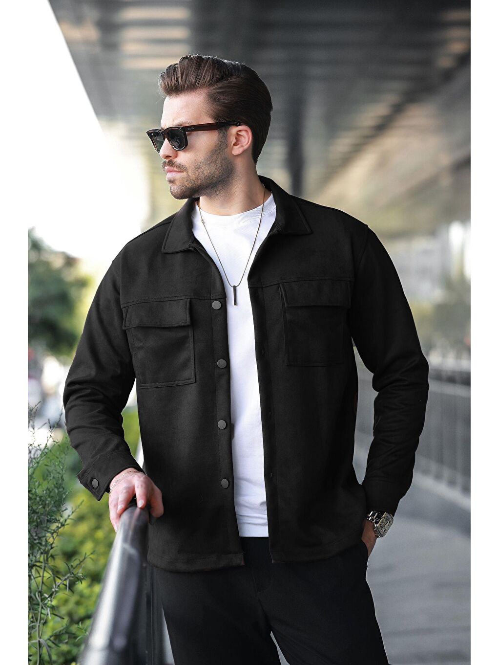 Siyah Cep Detaylı Gömlek Yaka Ceket 6748