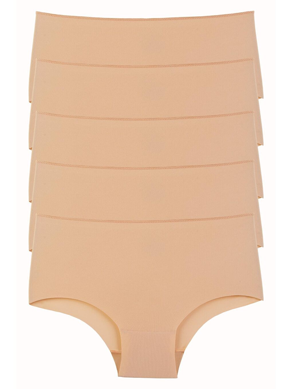 Bej Kadın Külot Yüksek Bel Lazer Kesim Esnek Iz Yapmayan Büyük Beden 5'li Paket