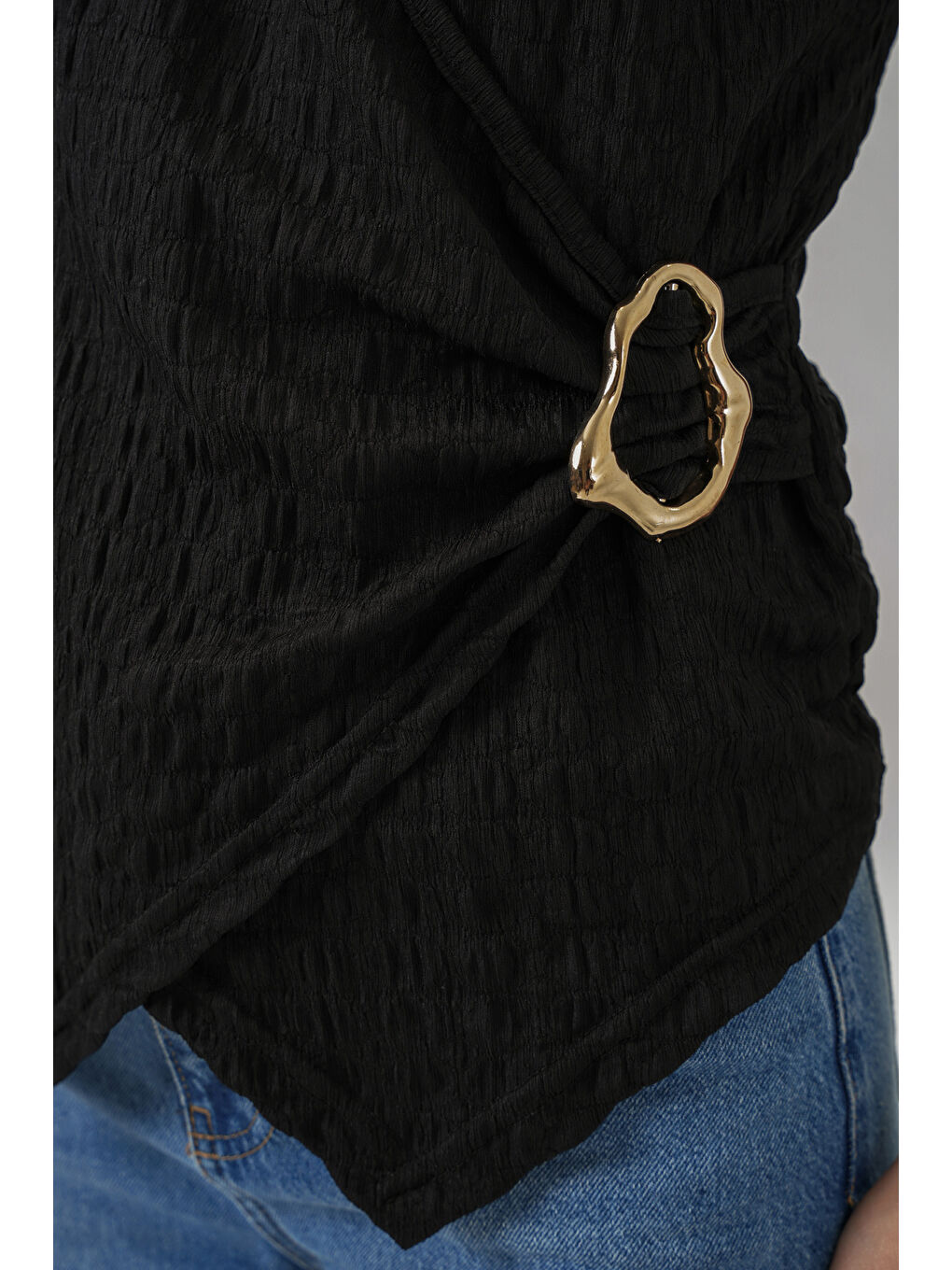 Kadın Sıfır Kol Örme Bluz 988 - Siyah-6