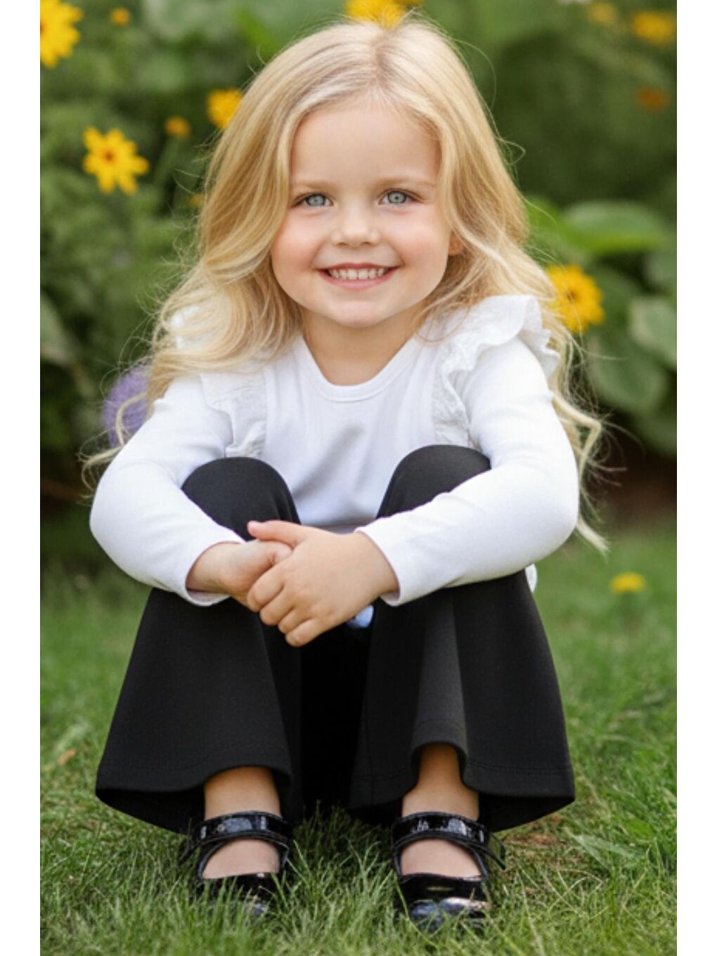 Kız Bebek Siyah İspanyol Paça Yüksek Bel Lastikli Tayt Pantolon-3