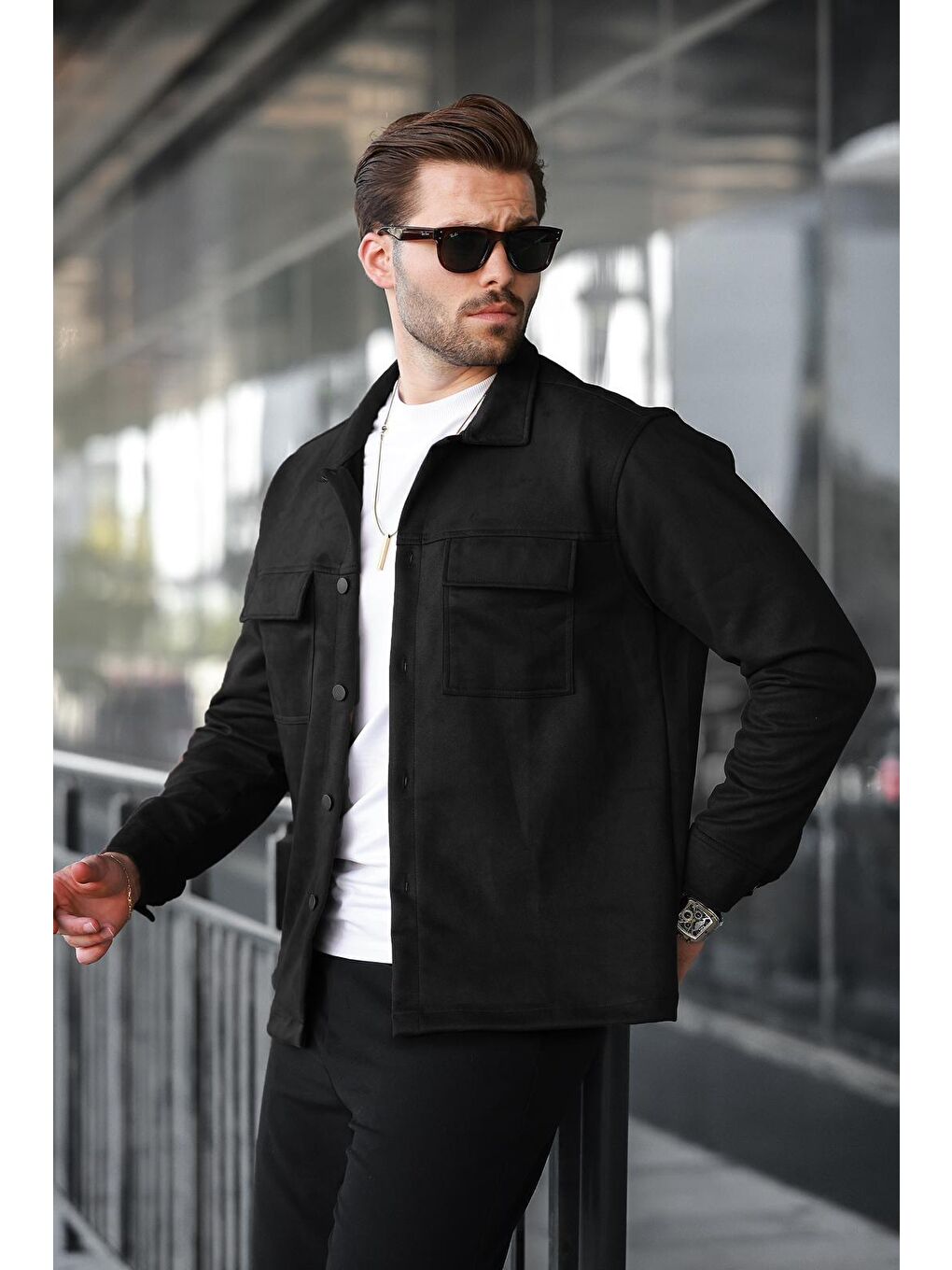 Siyah Cep Detaylı Gömlek Yaka Ceket 6748-1