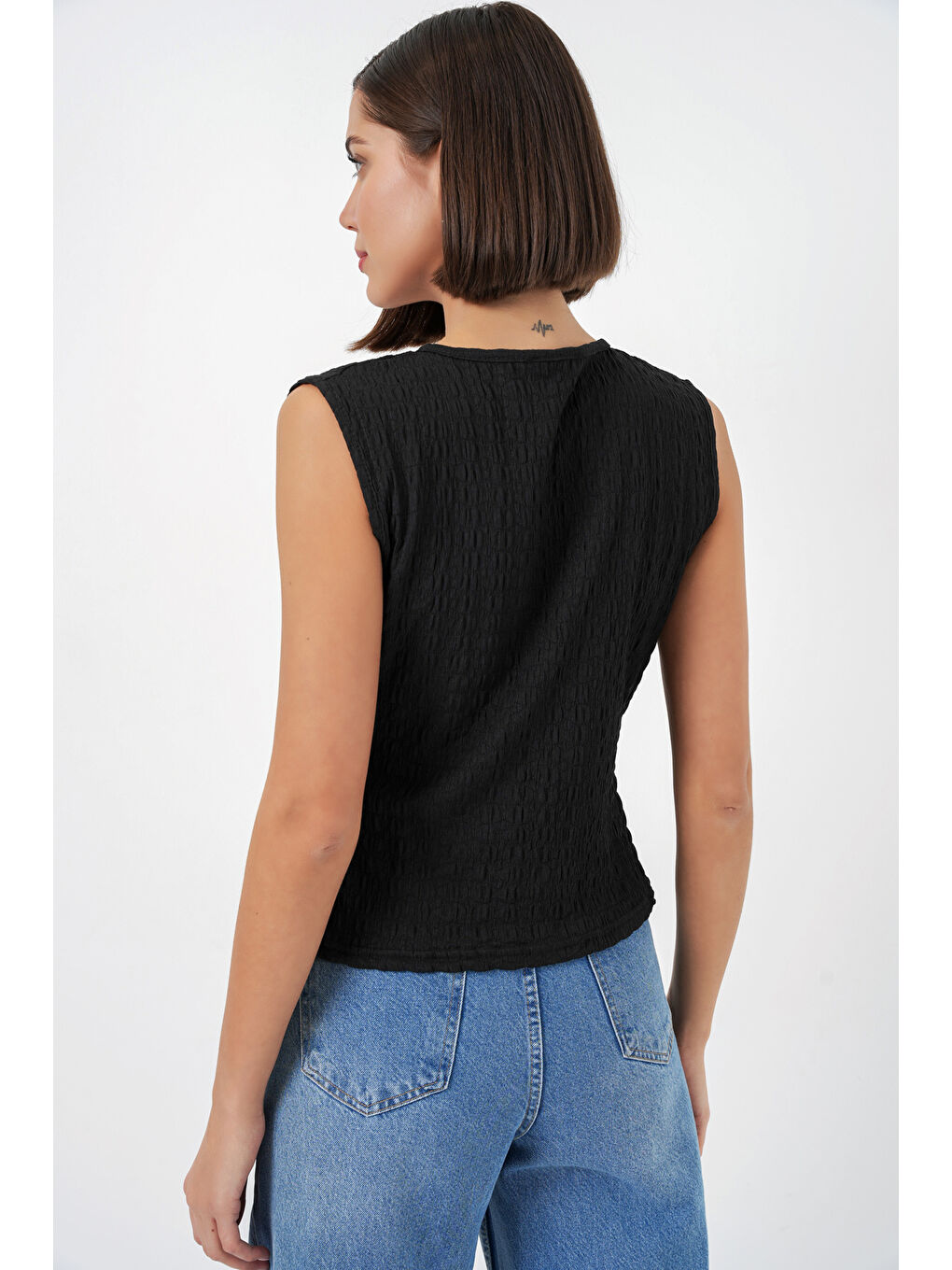 Kadın Sıfır Kol Örme Bluz 988 - Siyah-7