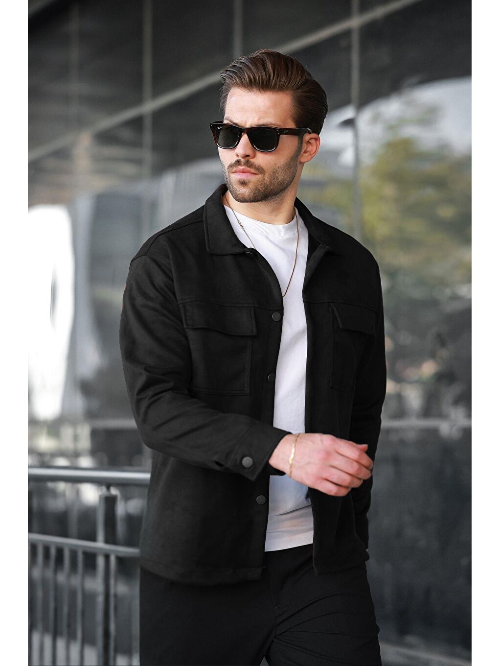 Siyah Cep Detaylı Gömlek Yaka Ceket 6748-2