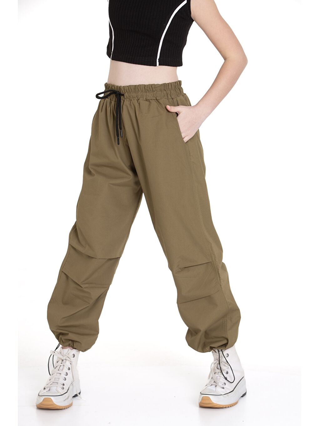 Haki Kız Çocuk Paraşüt Pantolon 1078.1