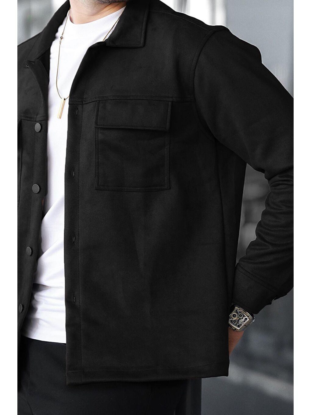 Siyah Cep Detaylı Gömlek Yaka Ceket 6748-3