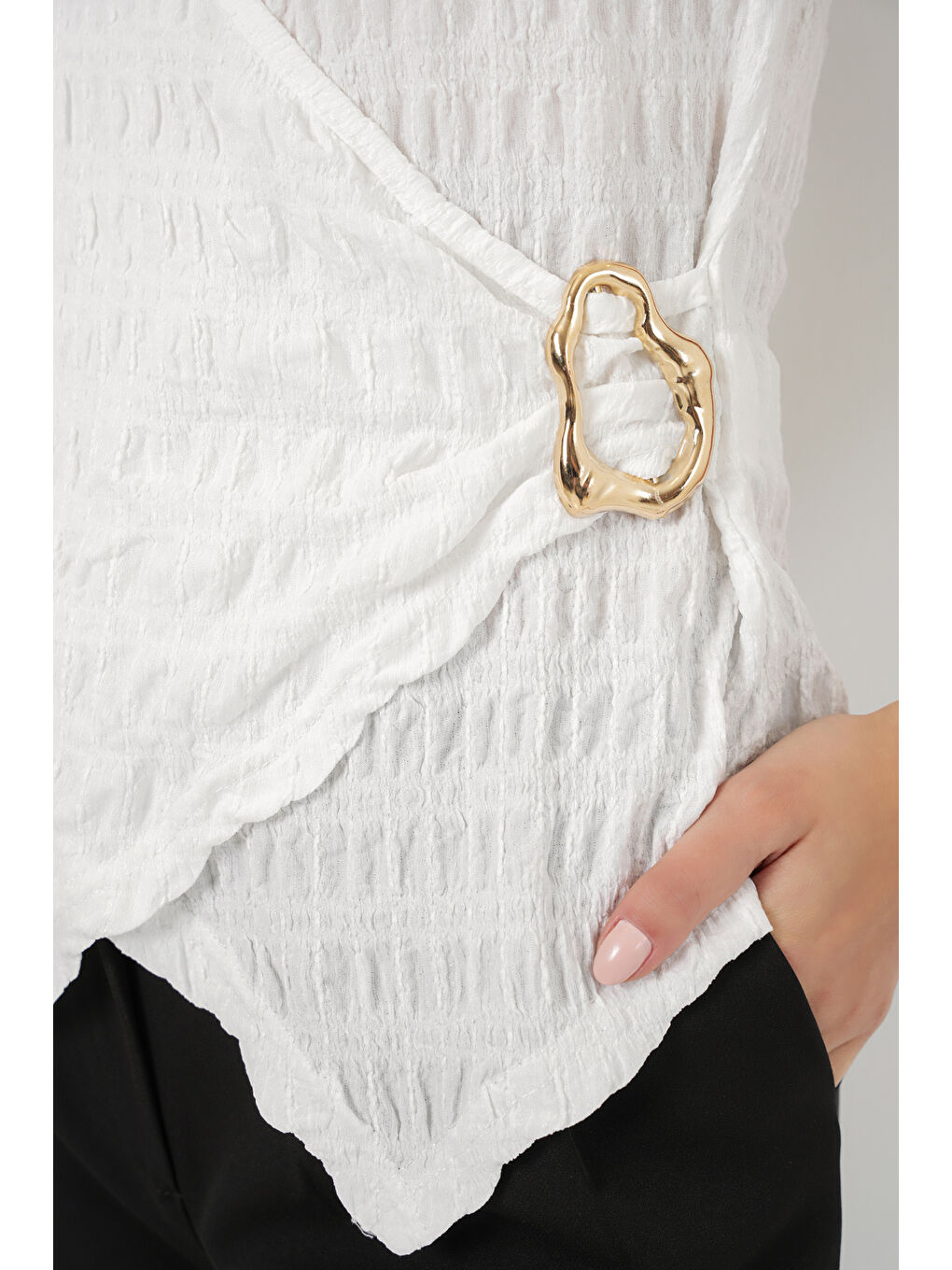 Kadın Sıfır Kol Örme Bluz 988 - Beyaz-4